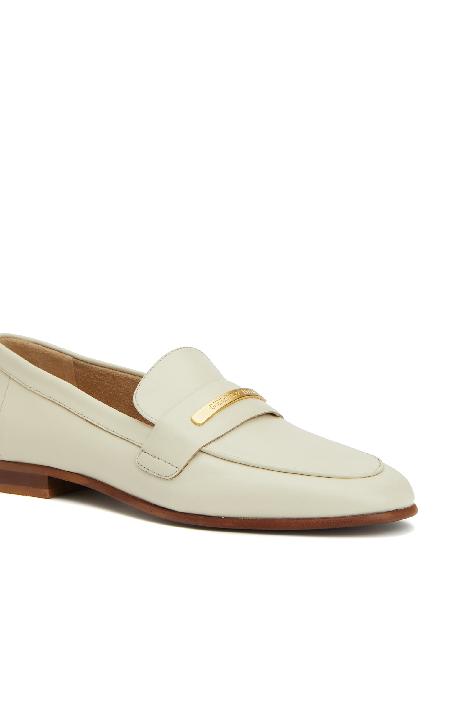 Kırık Beyaz Kadın Yuvarlak Burun Deri Loafer