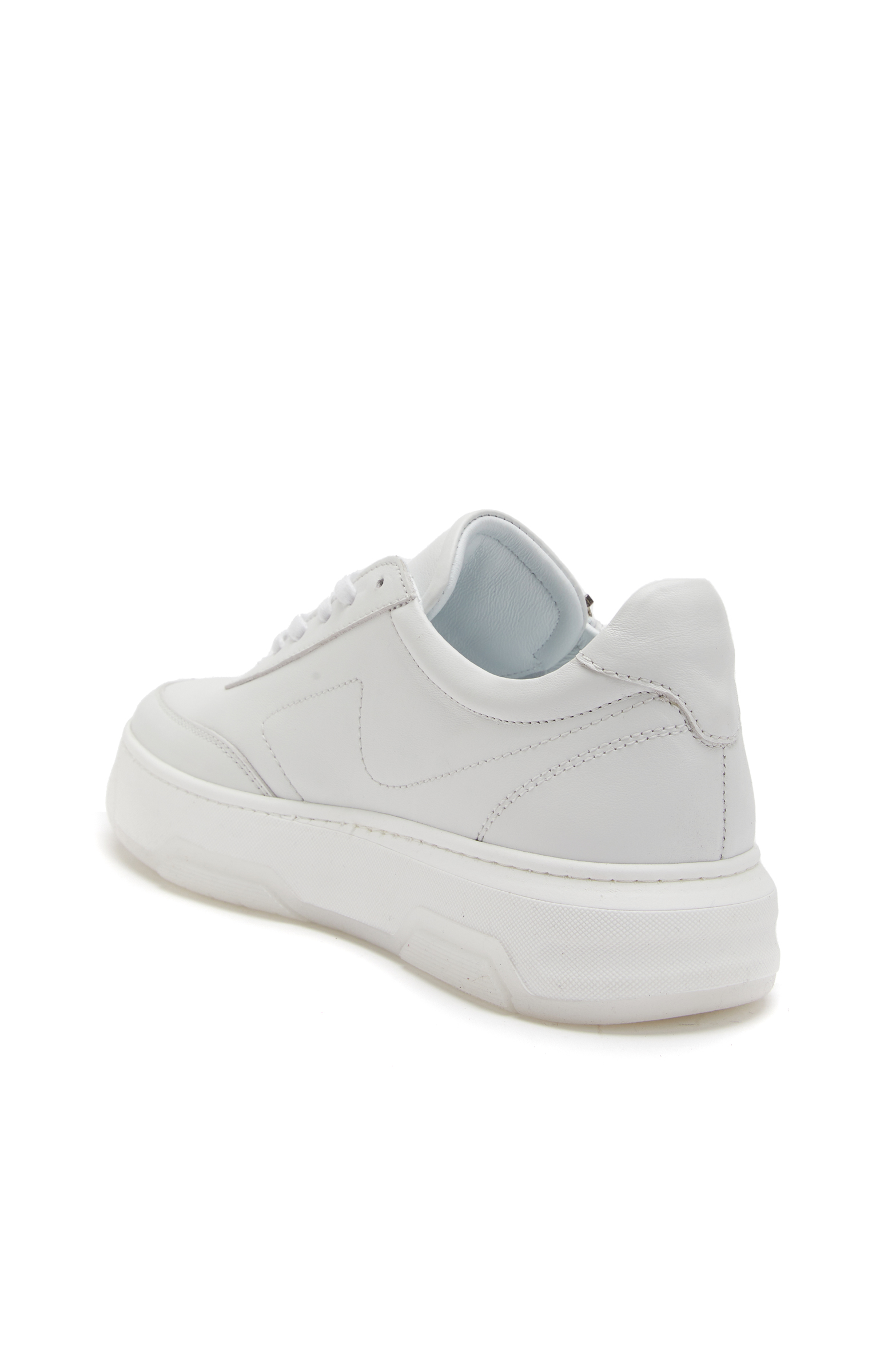 Beyaz Fermuar Aksesuarlı Kadın Deri Sneaker