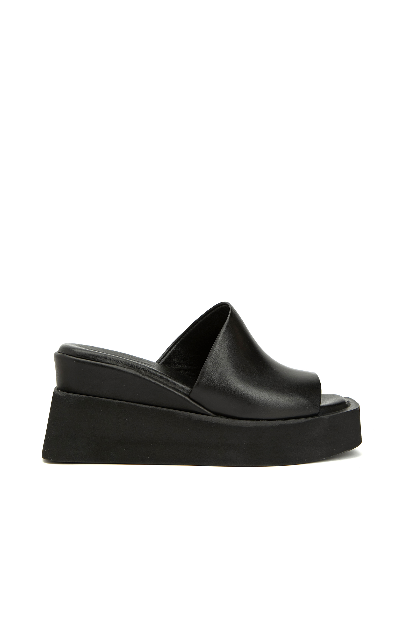 Siyah Platform Topuklu Kadın Deri Terlik