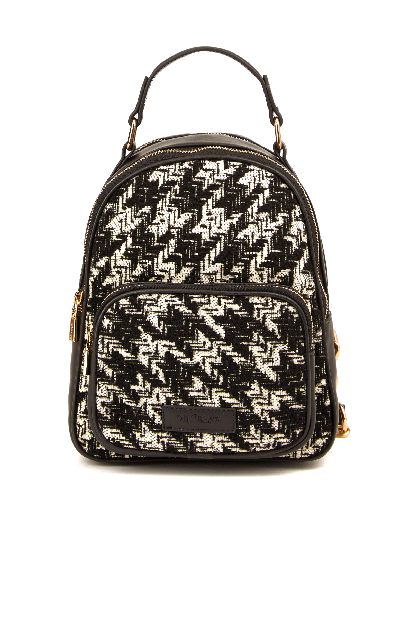 Gri Kazayağı Desenli Kadın Sırt Çantası