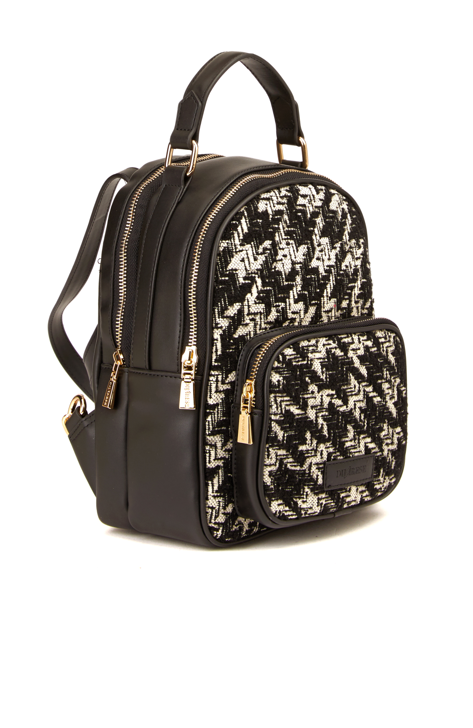 Gri Kazayağı Desenli Kadın Sırt Çantası