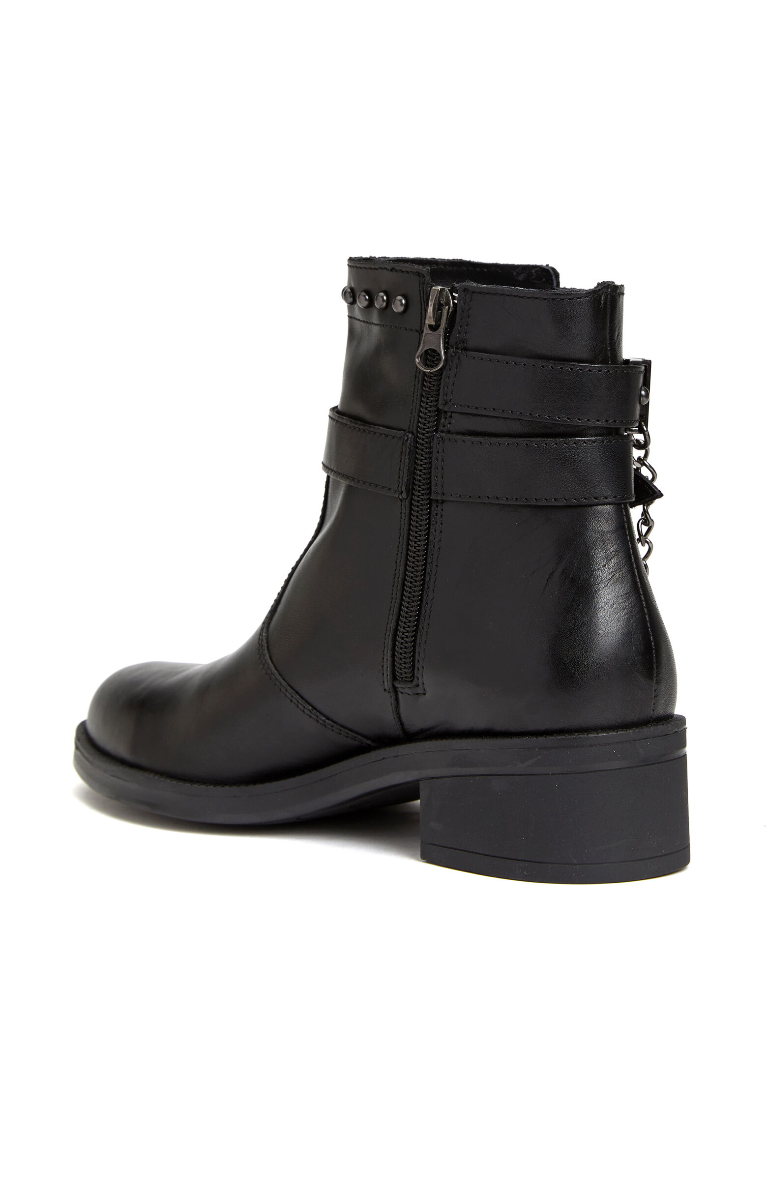 Siyah Zincir Detaylı Kadın Deri Bot 