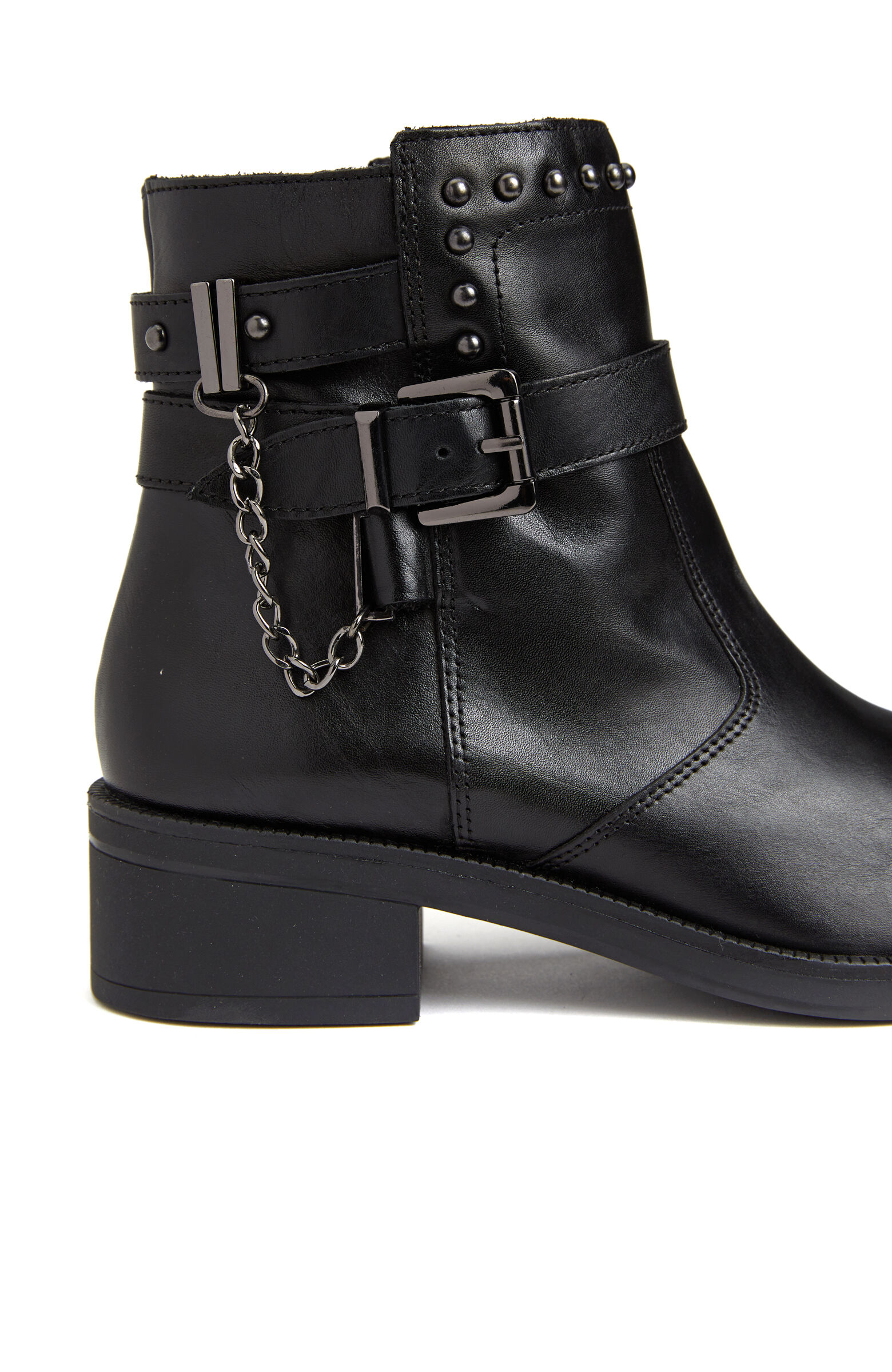 Siyah Zincir Detaylı Kadın Deri Bot 