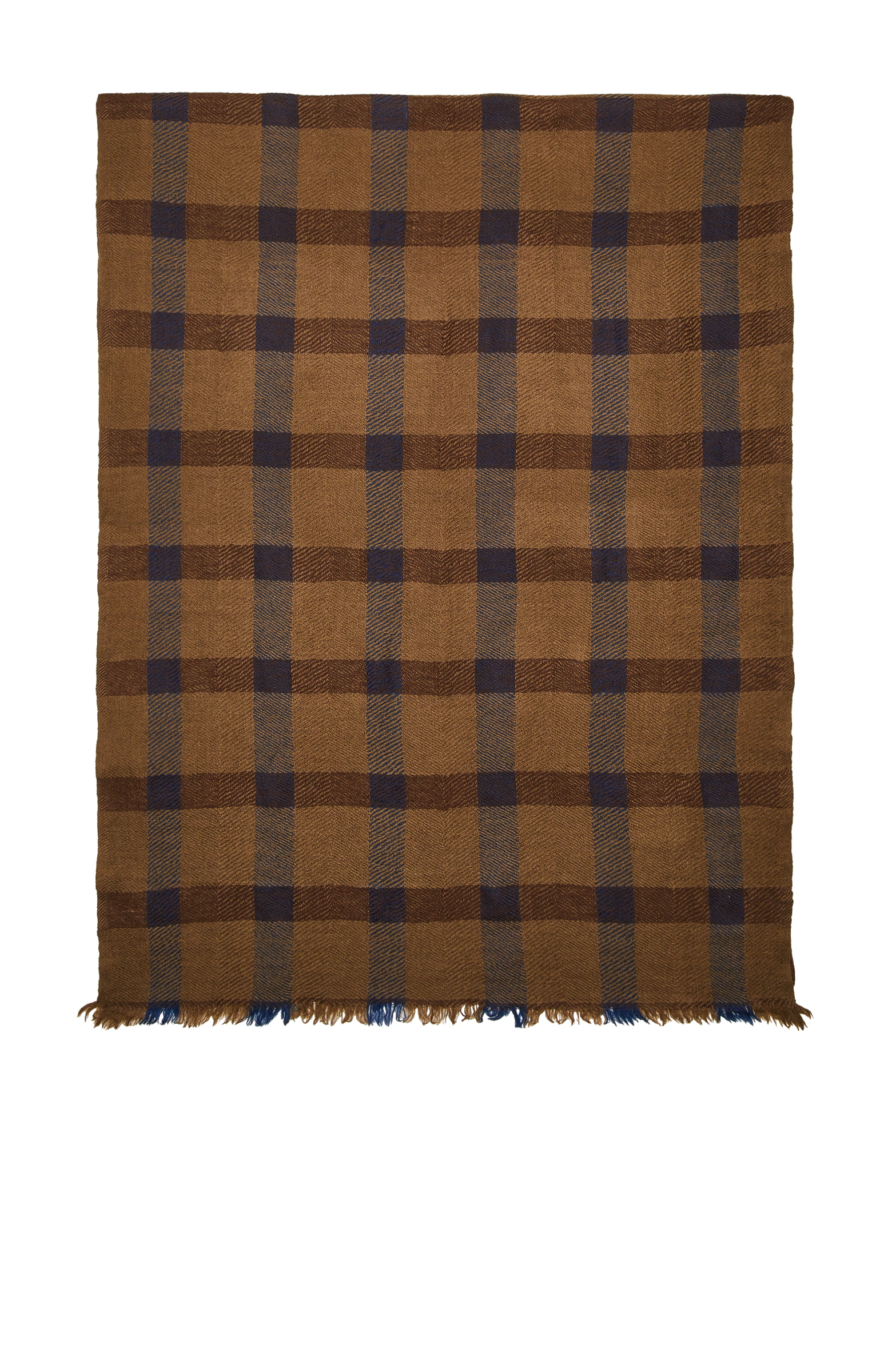 Kahverengi Ekose Desenli Erkek Yün Şal