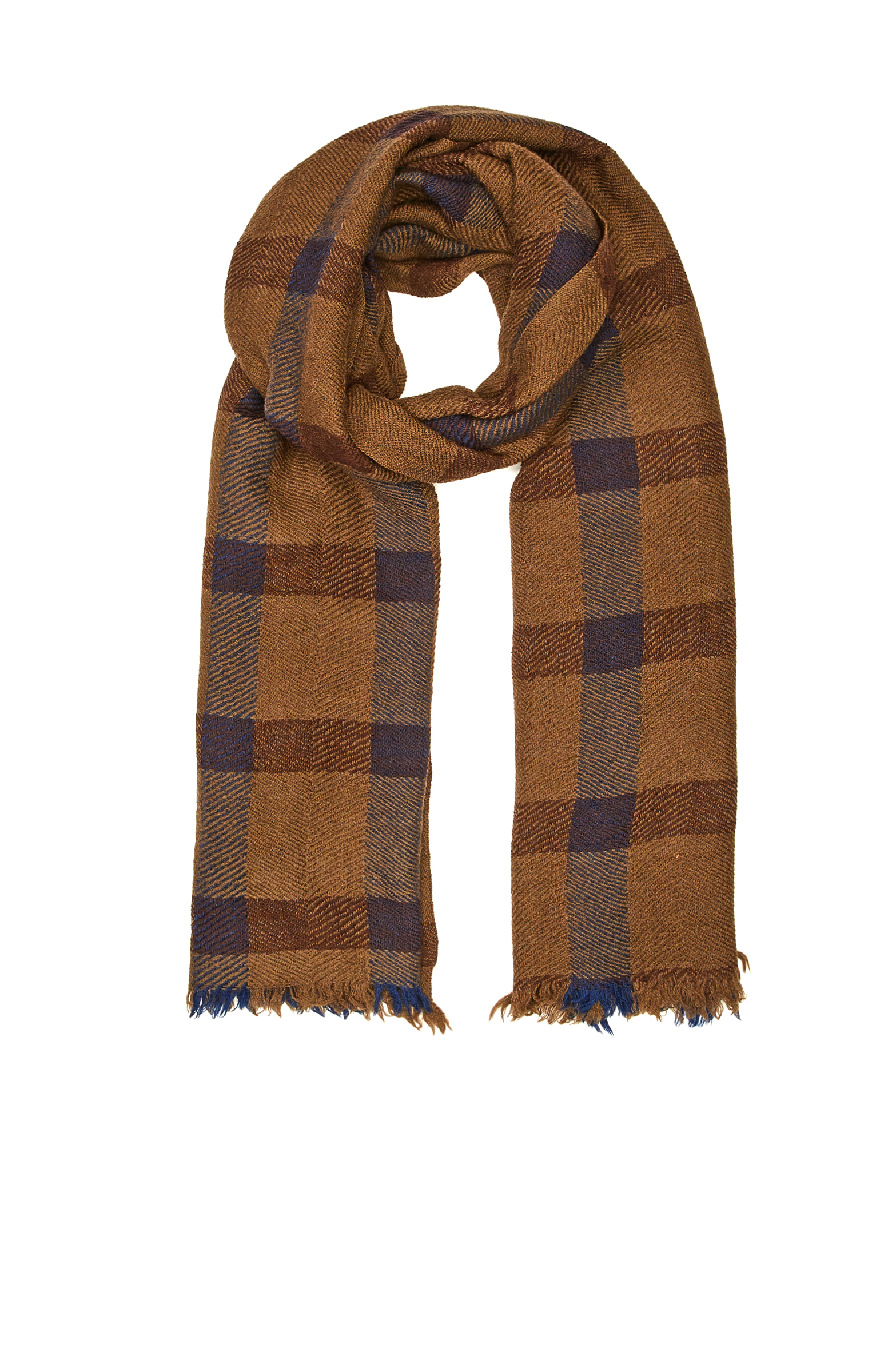 Kahverengi Ekose Desenli Erkek Yün Şal