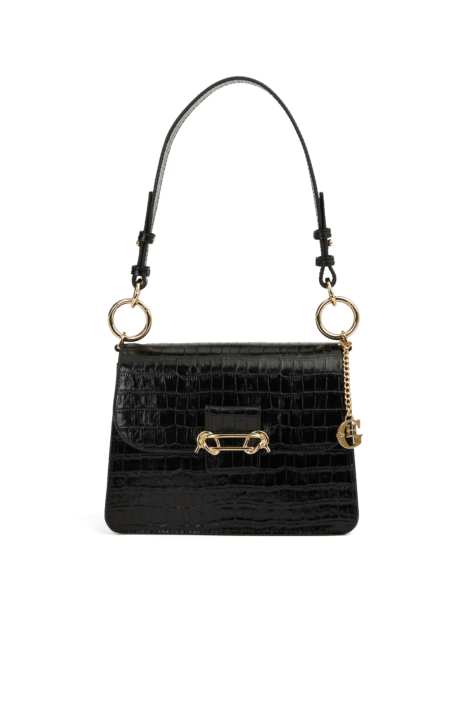 Siyah Krokodil Dokulu Kadın Deri Omuz Çantası