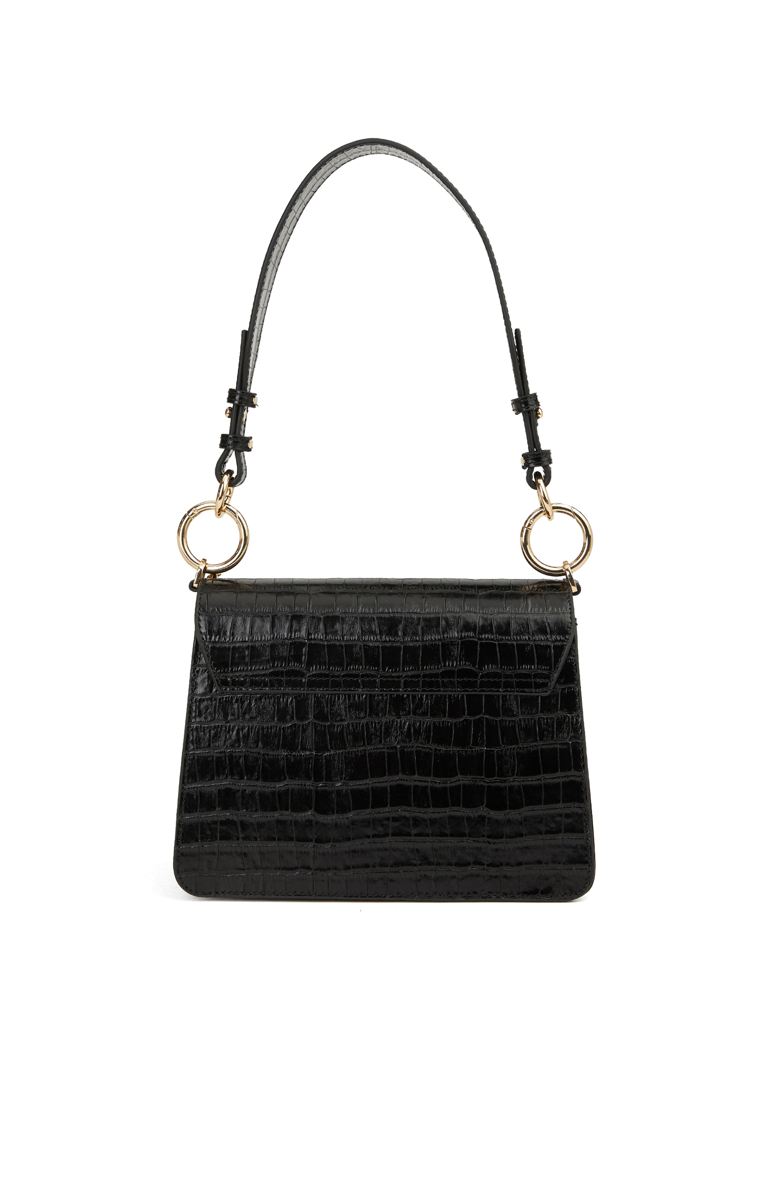 Siyah Krokodil Dokulu Kadın Deri Omuz Çantası