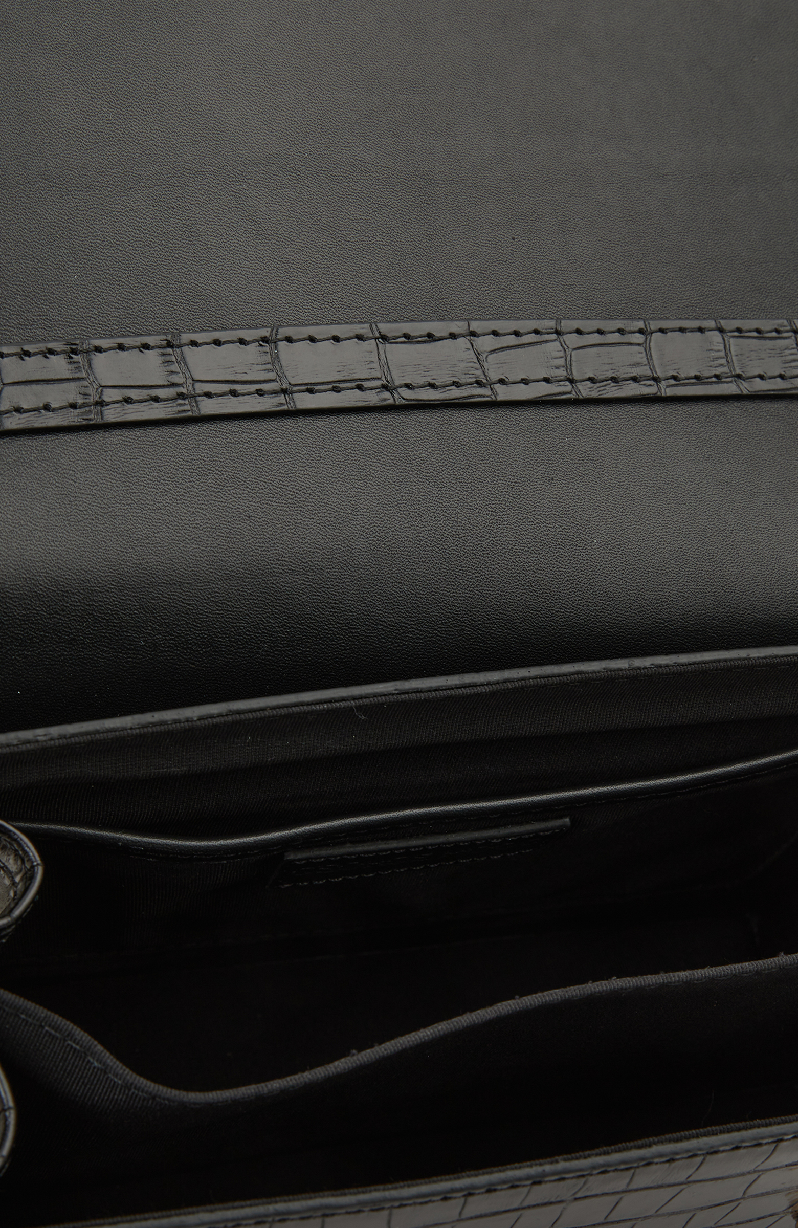 Siyah Krokodil Dokulu Kadın Deri Omuz Çantası