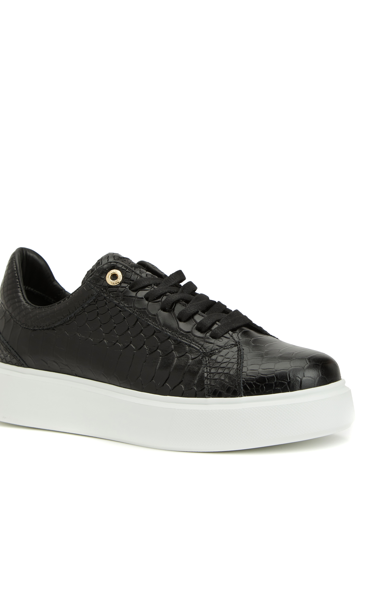 Siyah Yılan Baskılı Kadın Deri Sneaker