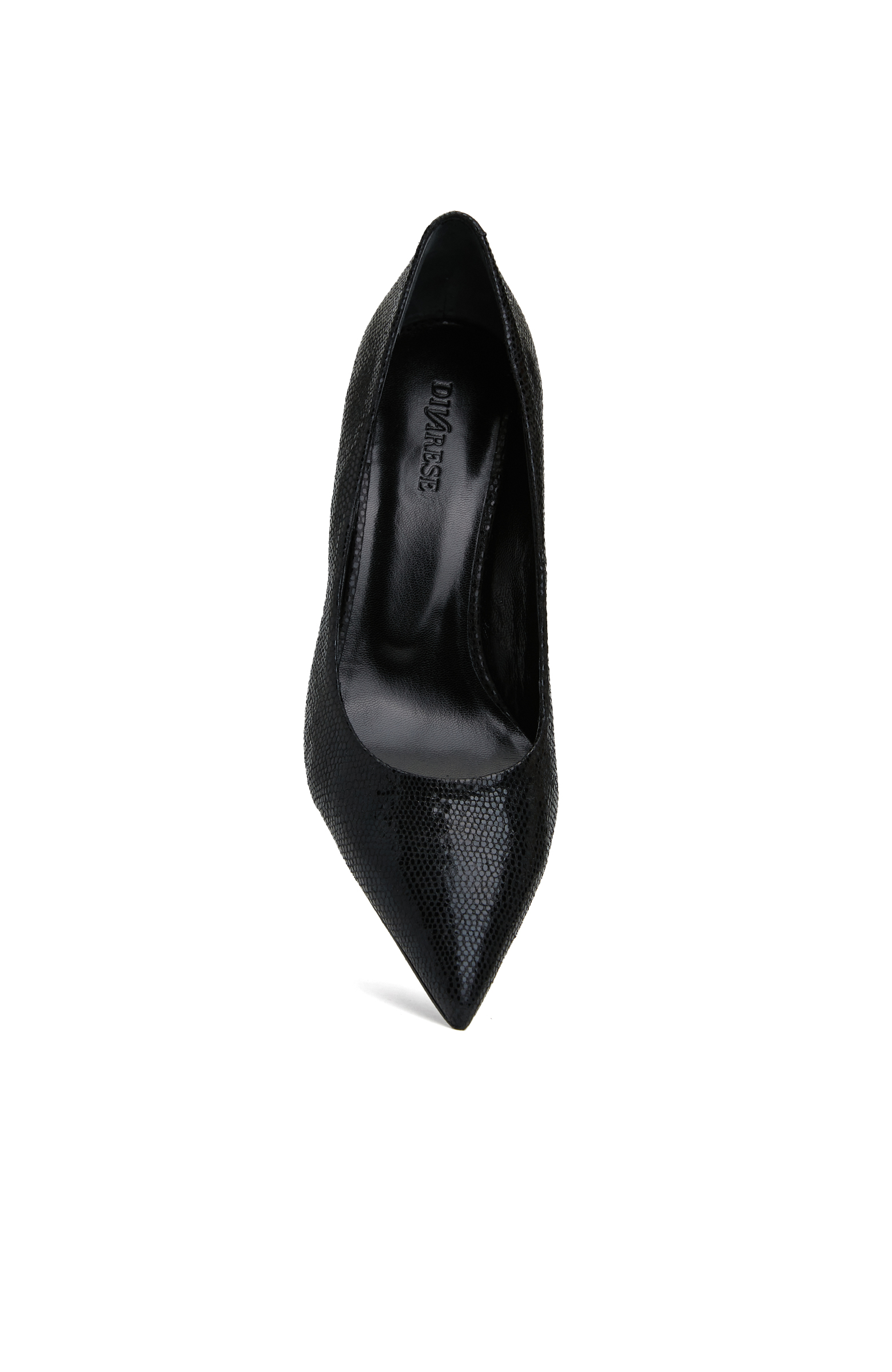 Siyah Lizard Desenli Kadın Deri Stiletto