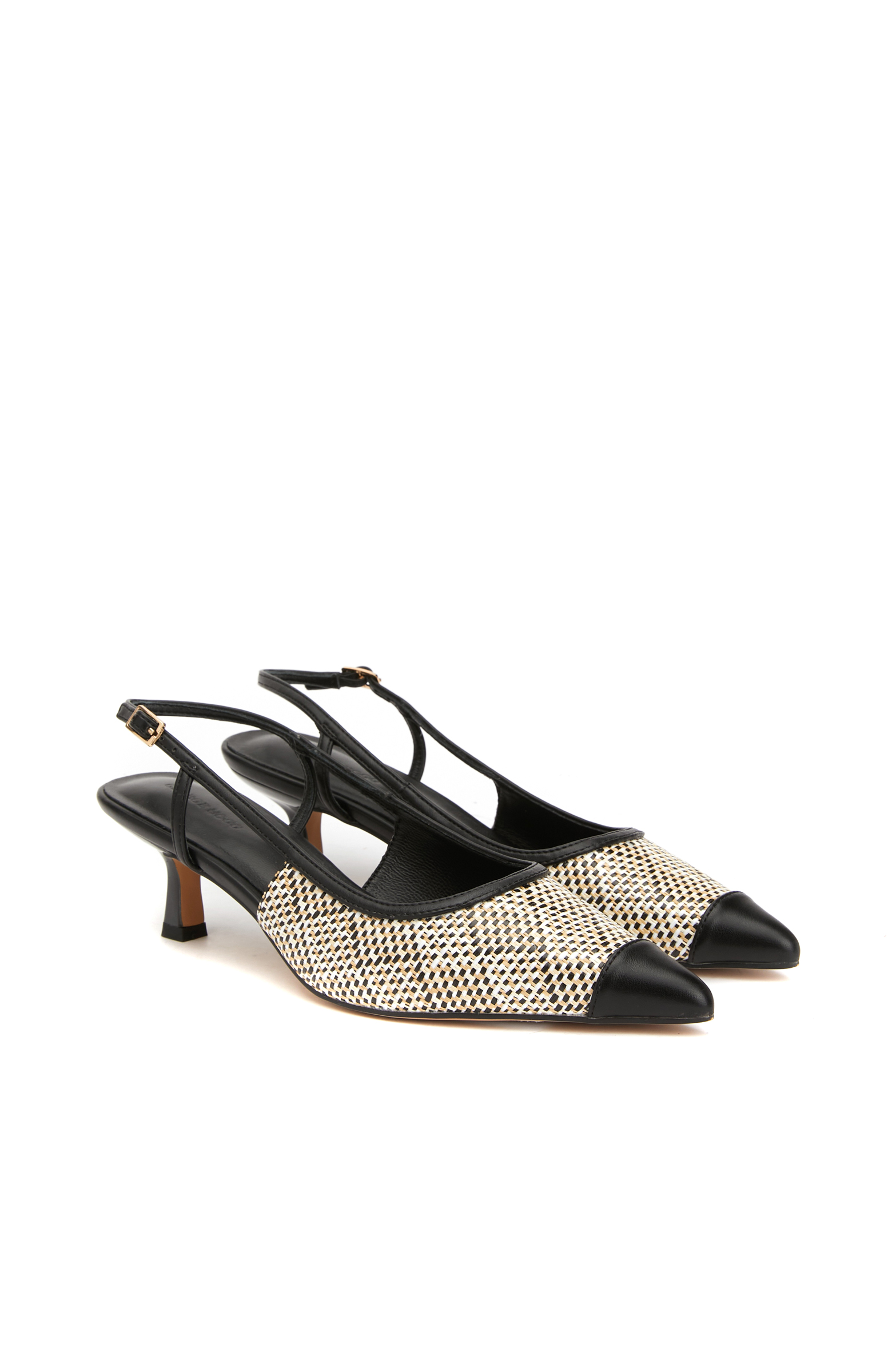 Bej Siyah Topuklu Ayakkabı