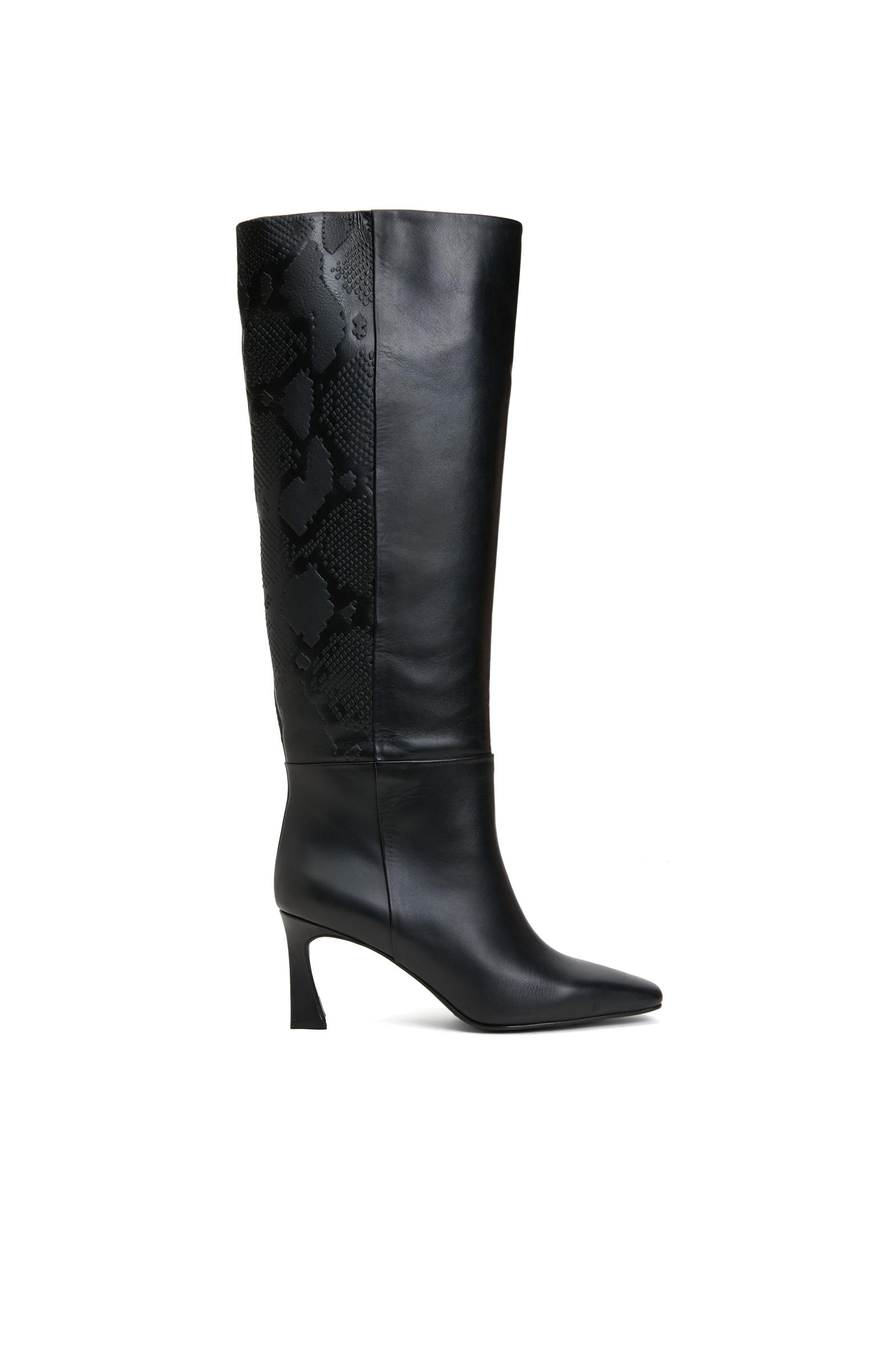 Siyah Kadın Küt Burun Topuklu Deri Çizme