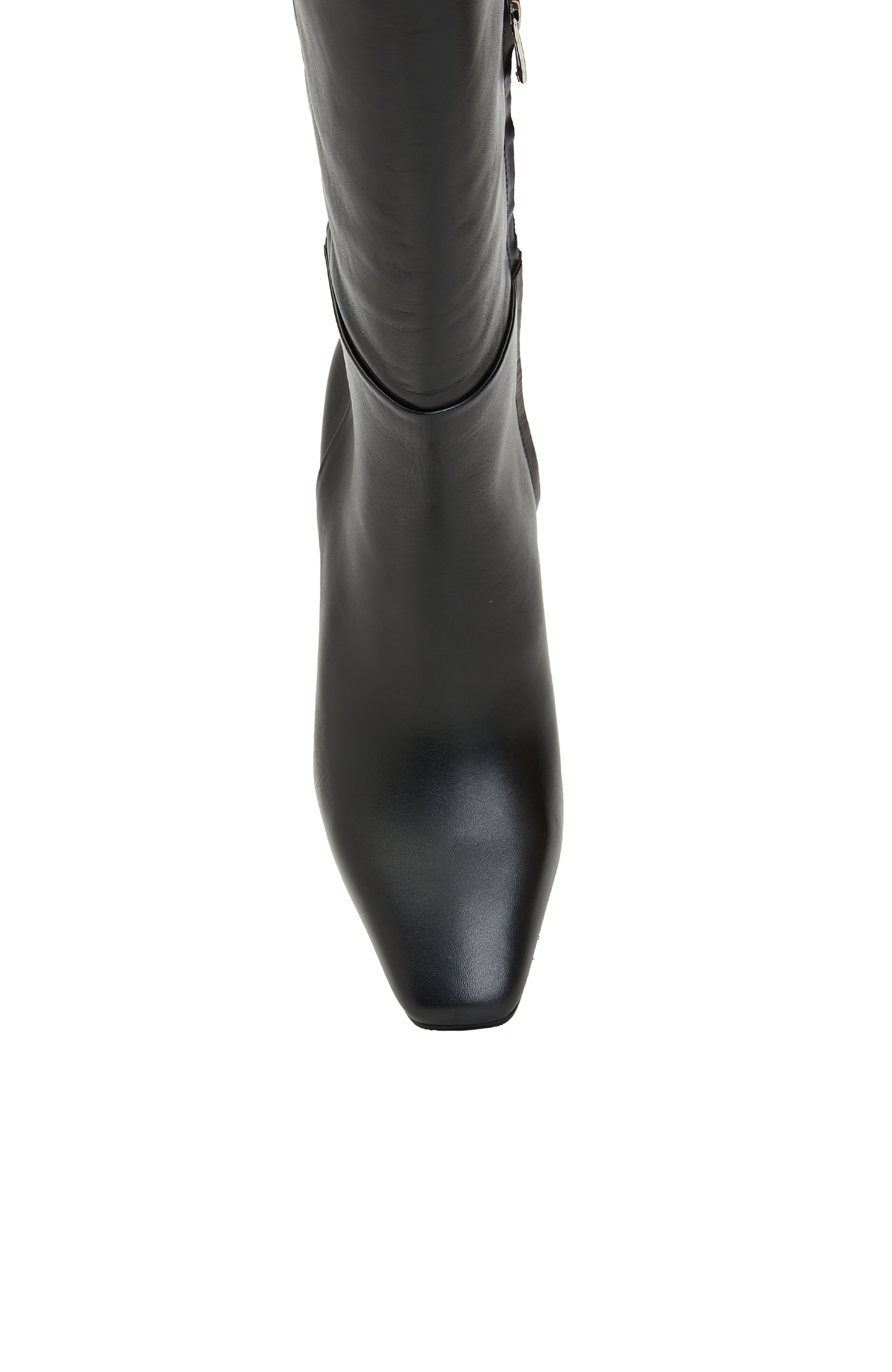 Siyah Kadın Küt Burun Topuklu Deri Çizme