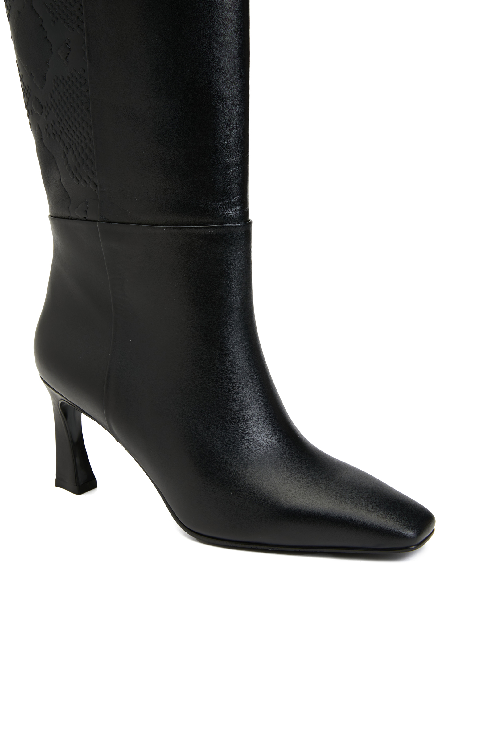 Siyah Kadın Küt Burun Topuklu Deri Çizme