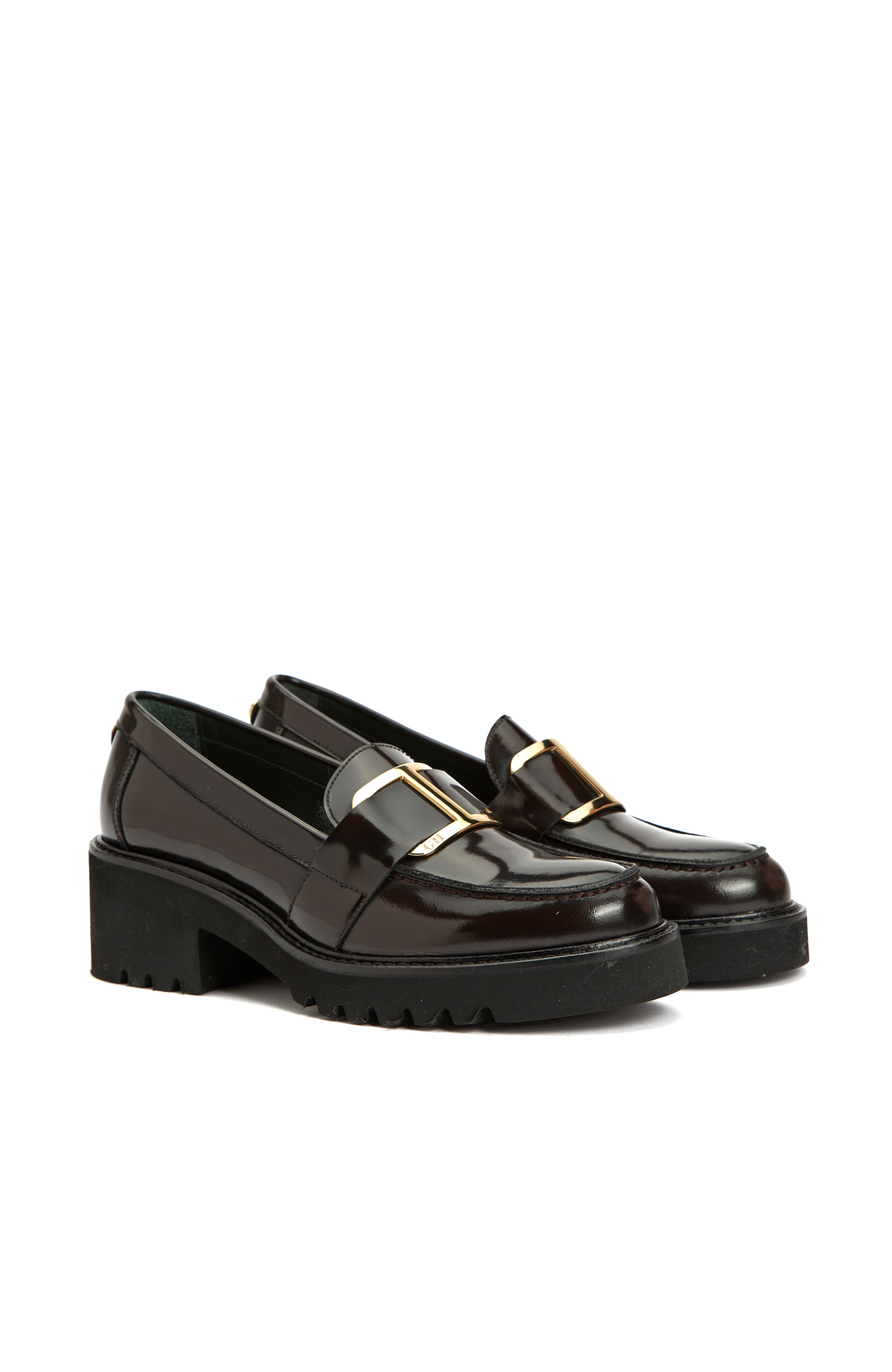 Siyah Tokalı Kadın Deri Topuklu Loafer