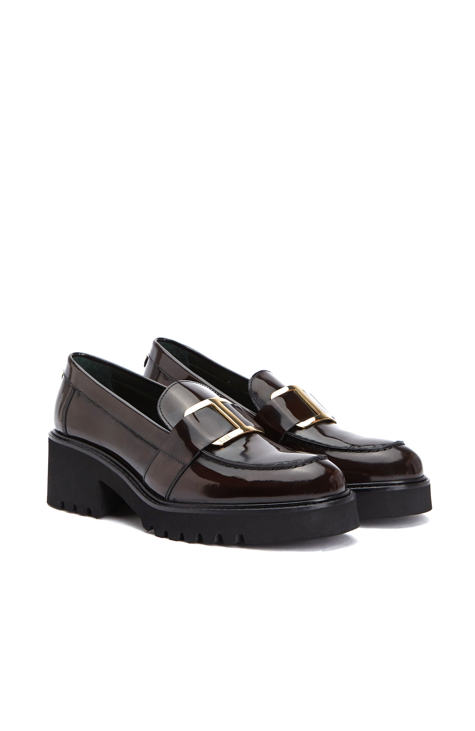 Kahverengi Tokalı Kadın Deri Topuklu Loafer