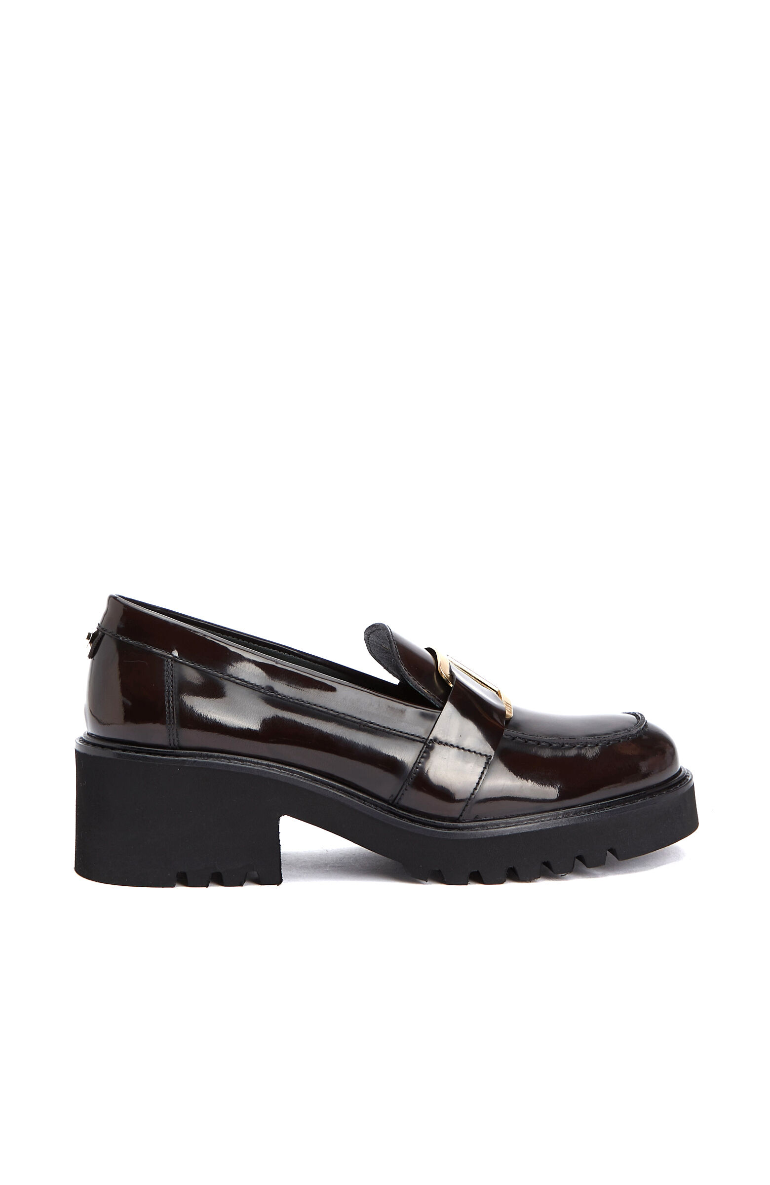 Kahverengi Tokalı Kadın Deri Topuklu Loafer