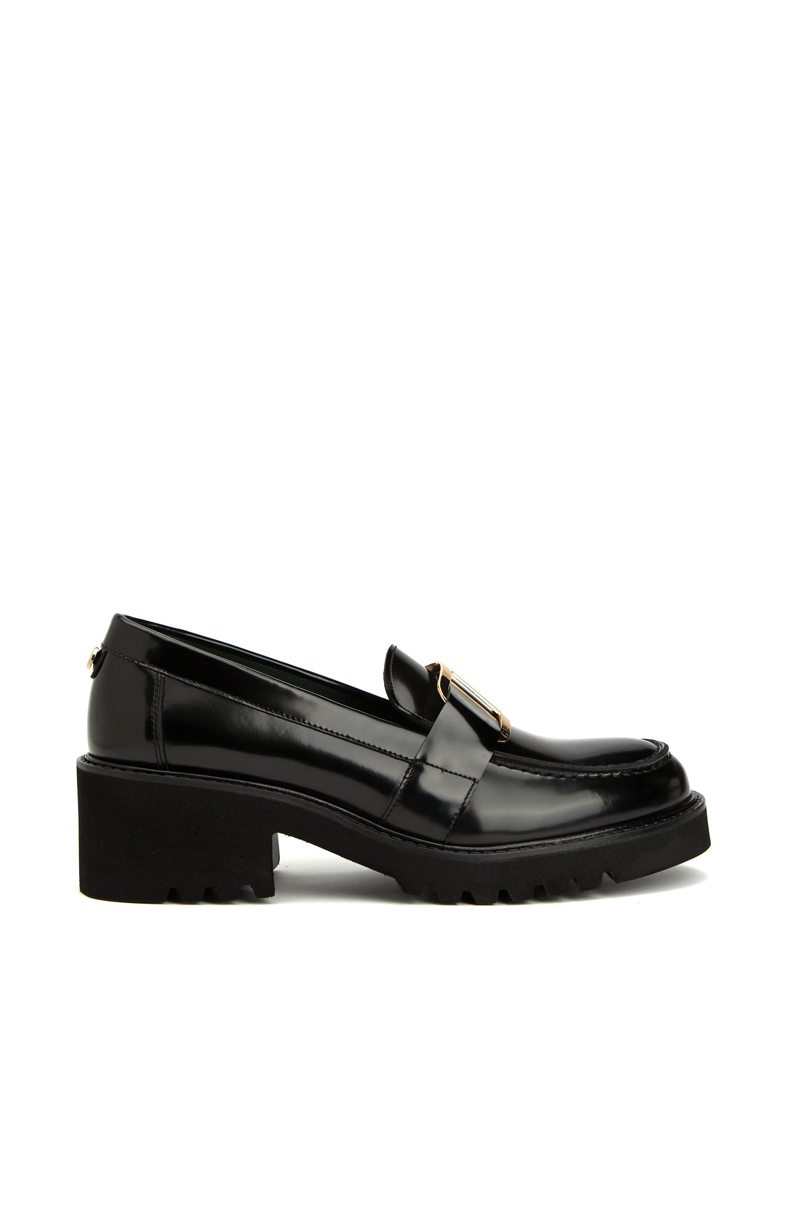 Siyah Tokalı Kadın Deri Topuklu Loafer