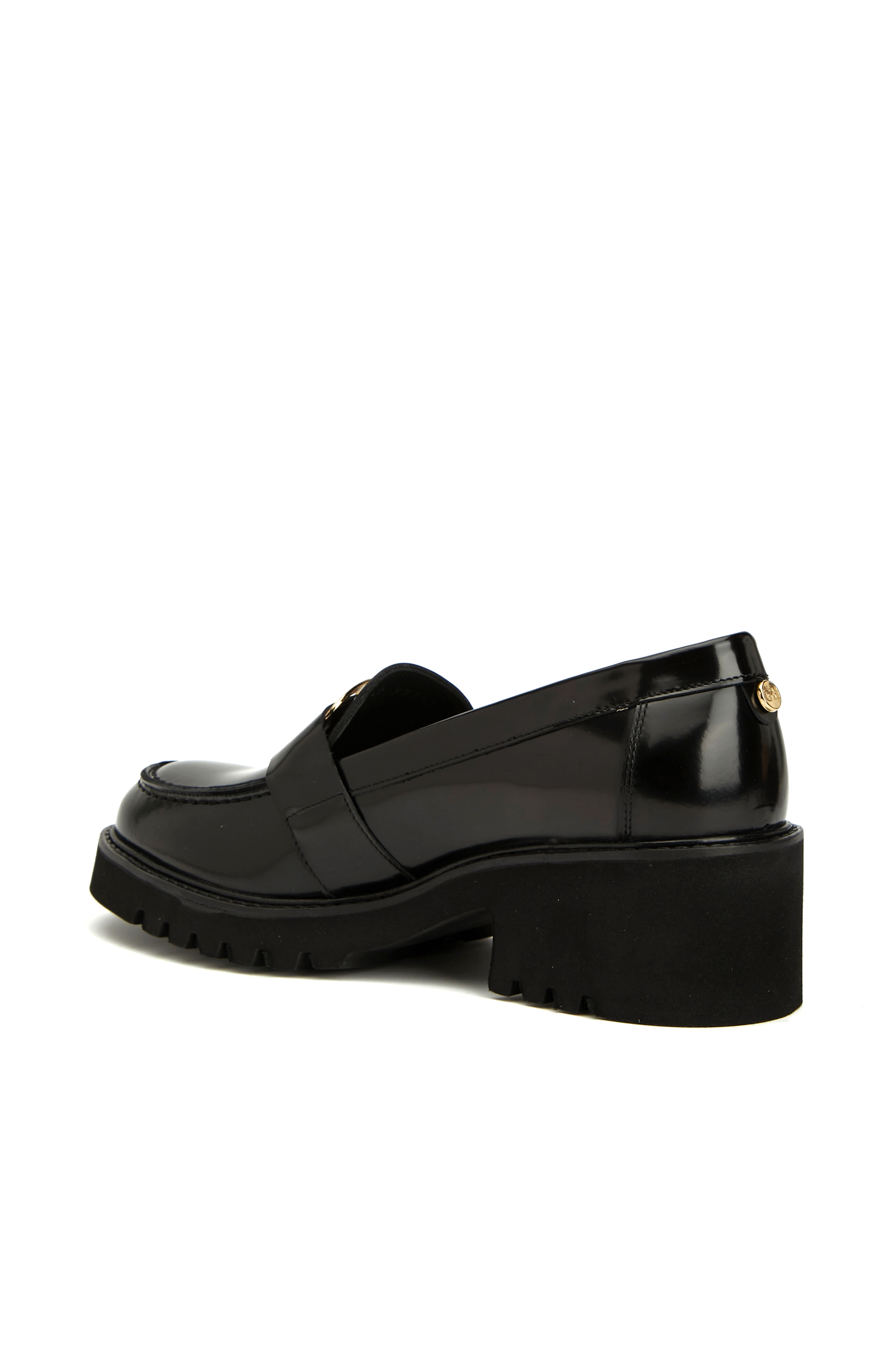 Siyah Tokalı Kadın Deri Topuklu Loafer