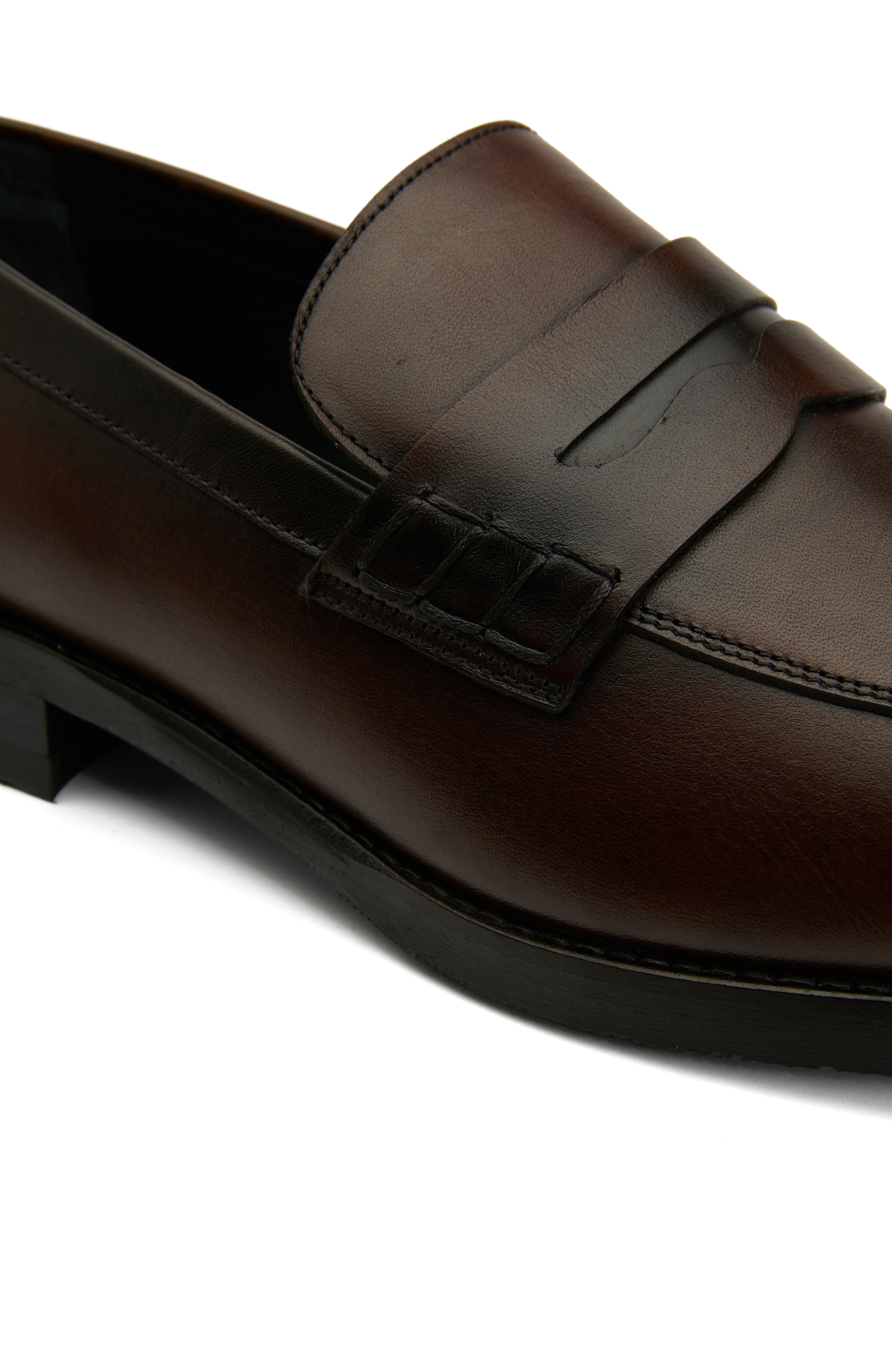 Kahverengi Yuvarlak Burun Erkek Deri Loafer