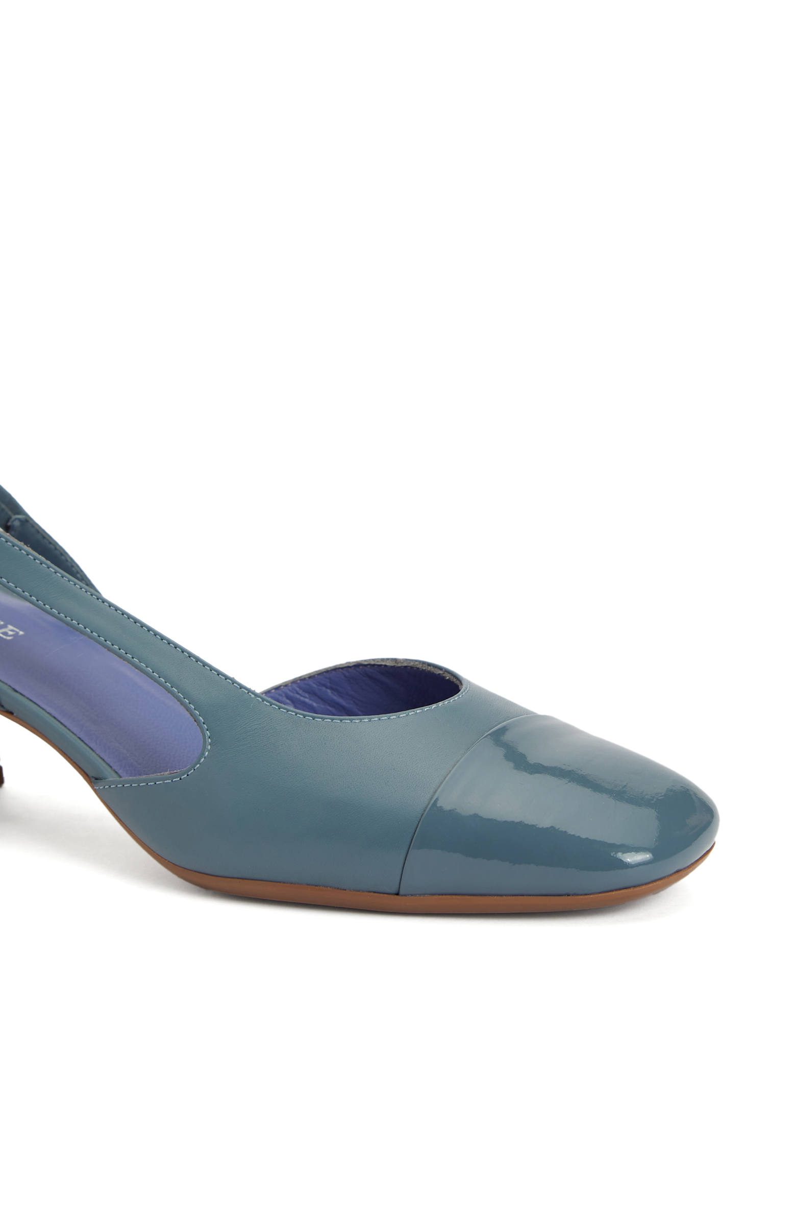 Mavi Deri Topuklu Ayakkabı