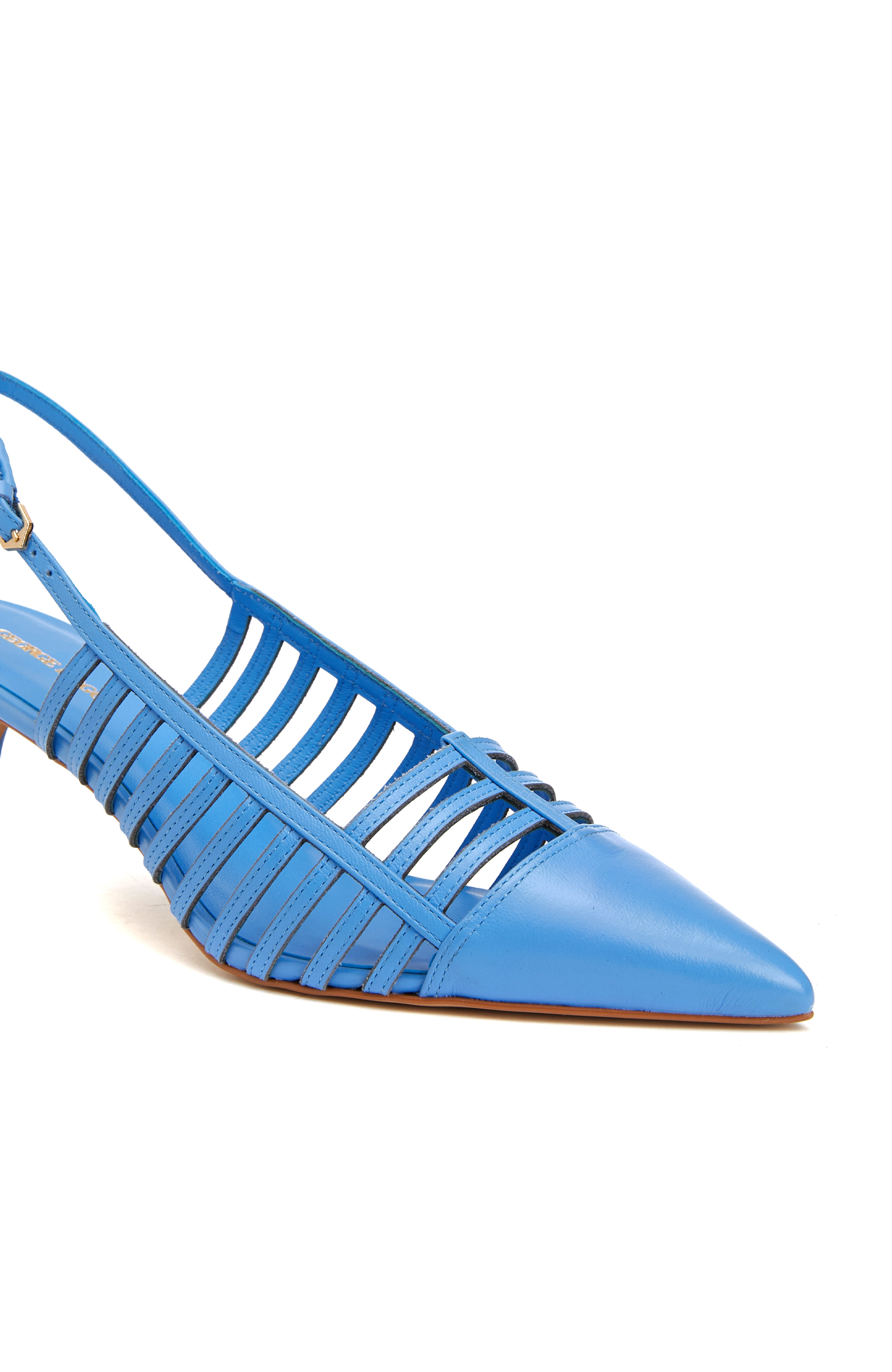 Mavi Deri Topuklu Ayakkabı