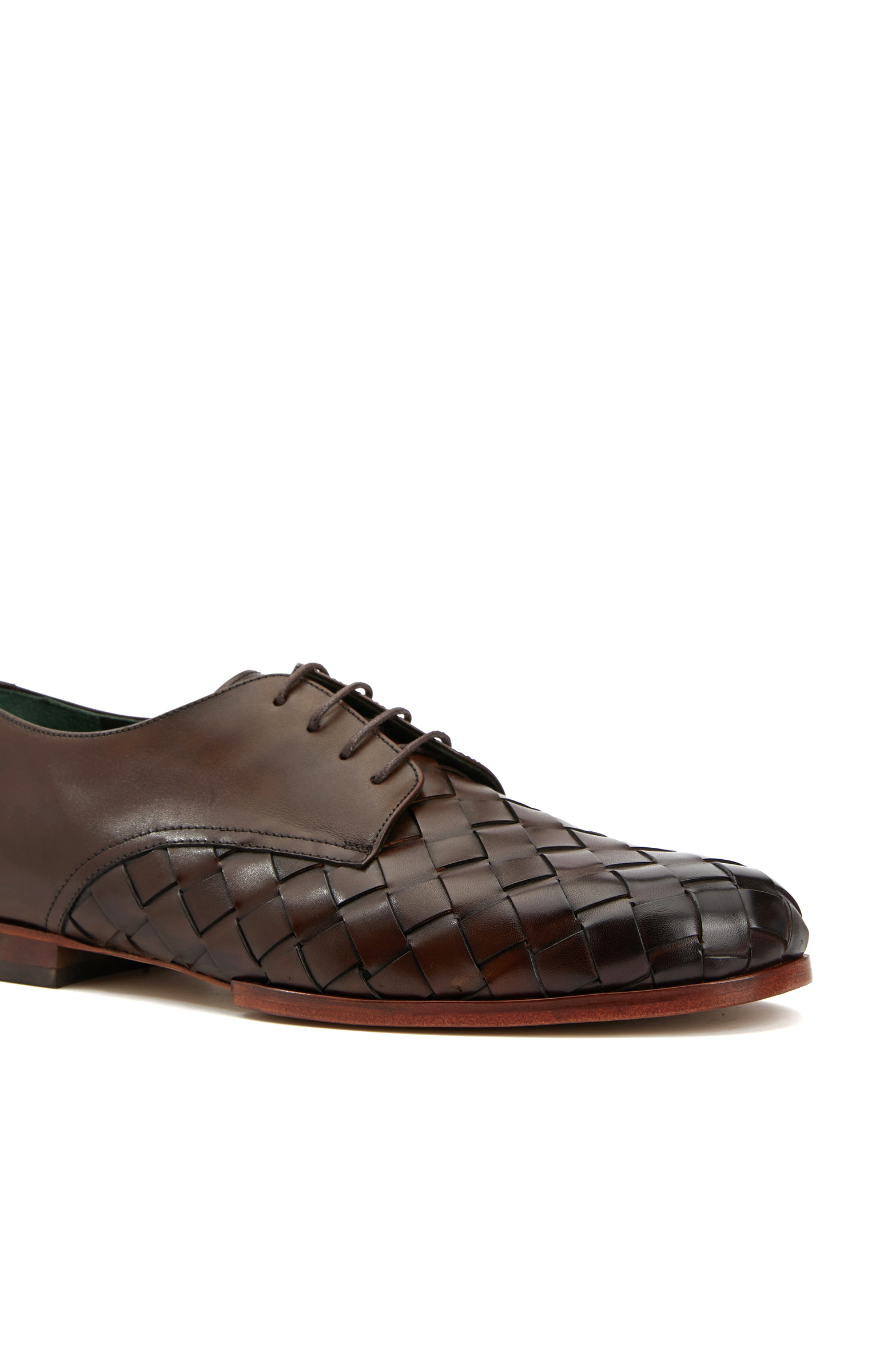 Kahverengi Örgü Dokulu Erkek Deri Ayakkabı