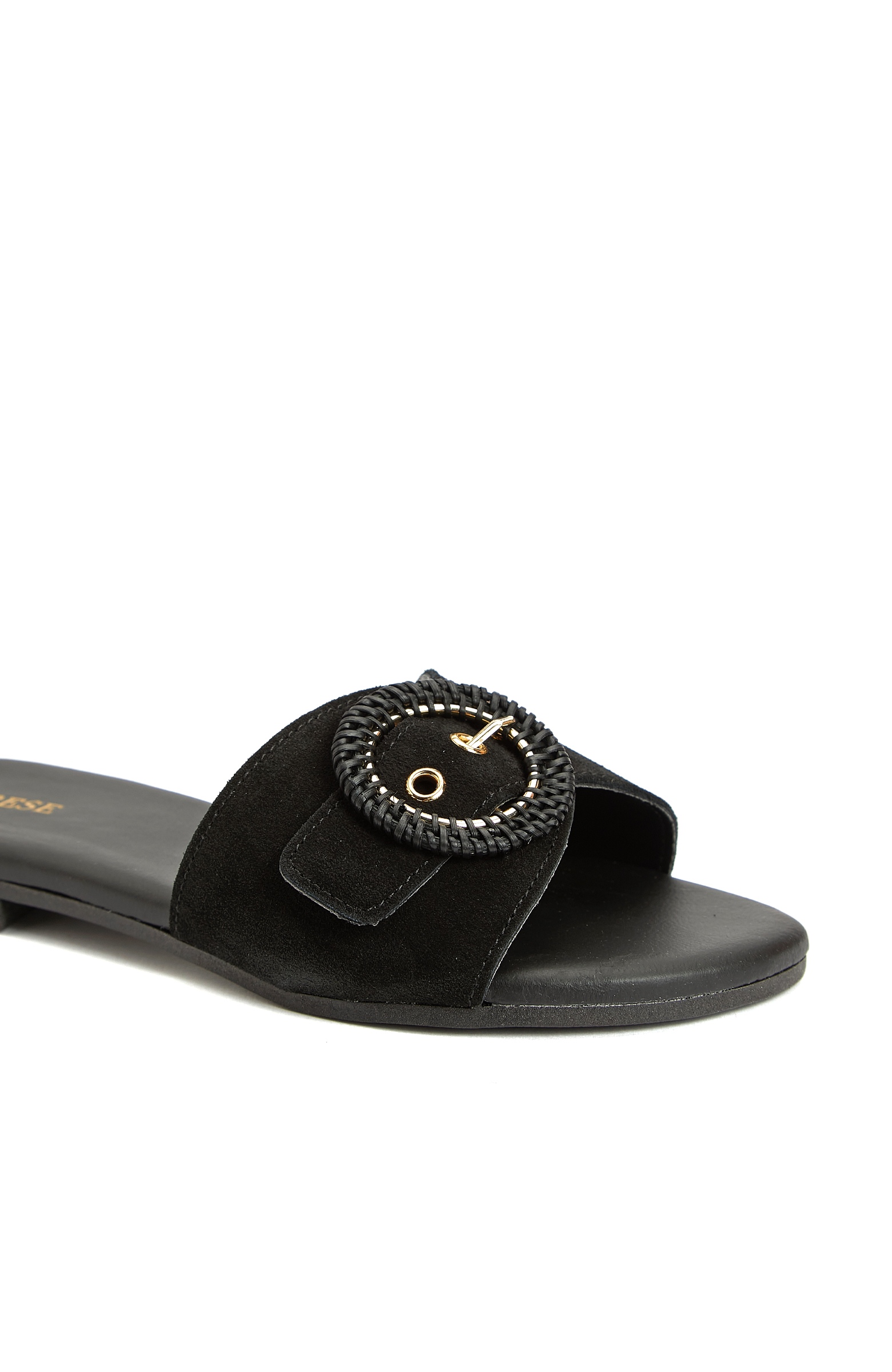 Siyah Hasır Toka Detaylı Süet Kadın Terlik