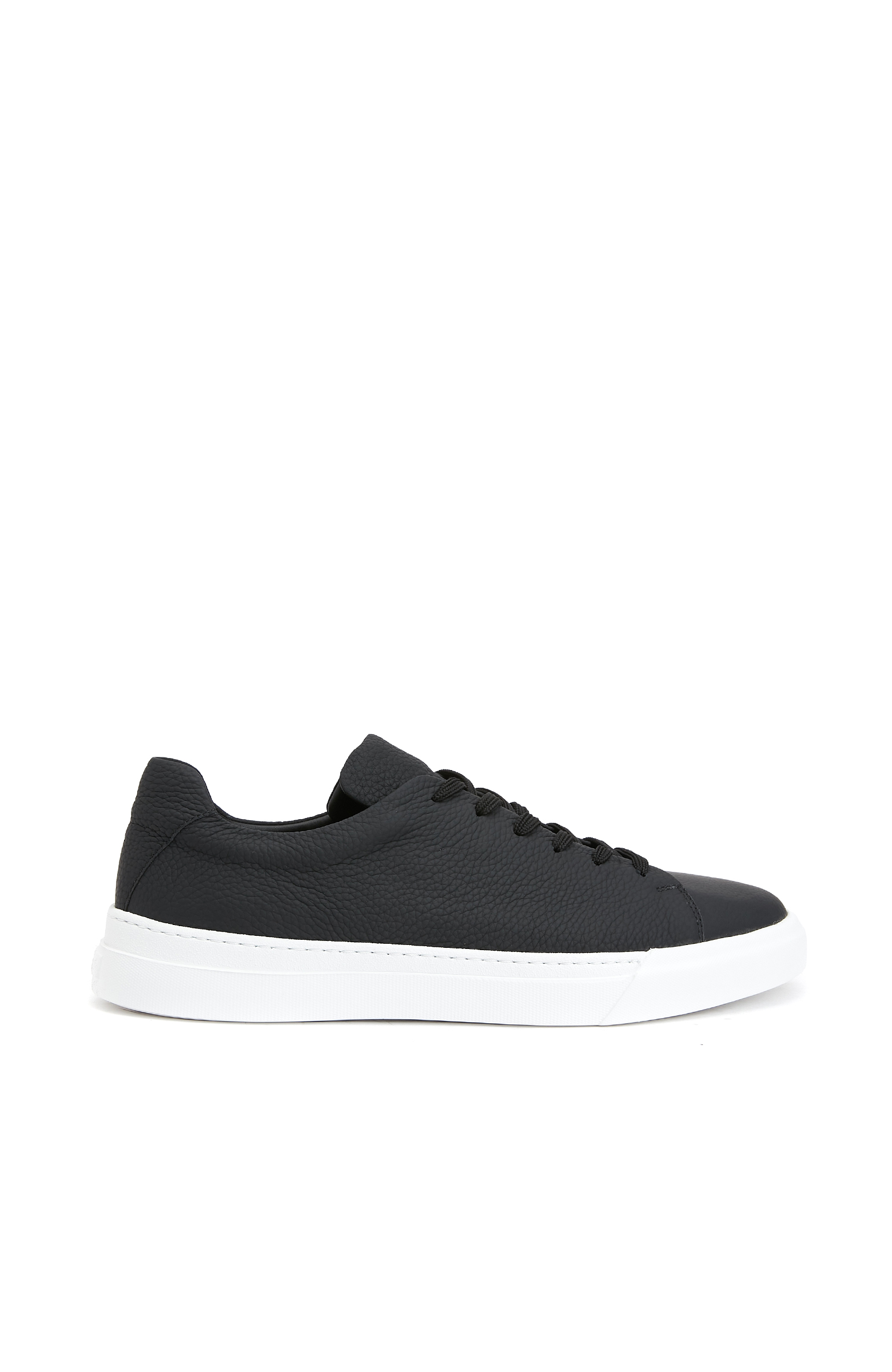 Siyah Yuvarlak Burun Erkek Deri Sneaker