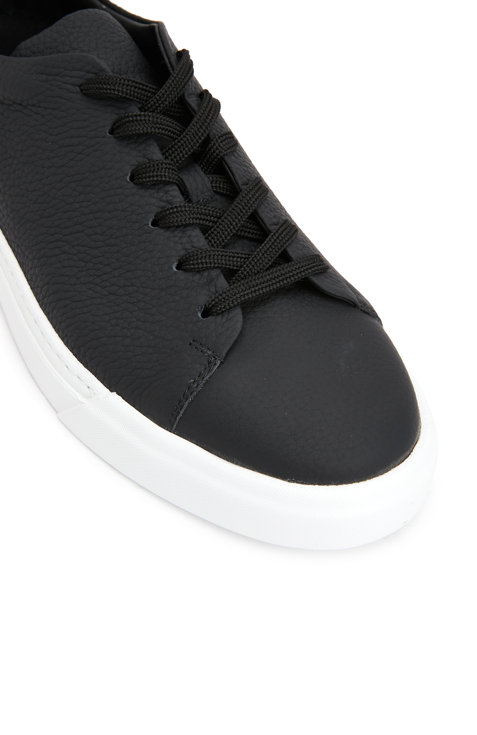 Siyah Yuvarlak Burun Erkek Deri Sneaker