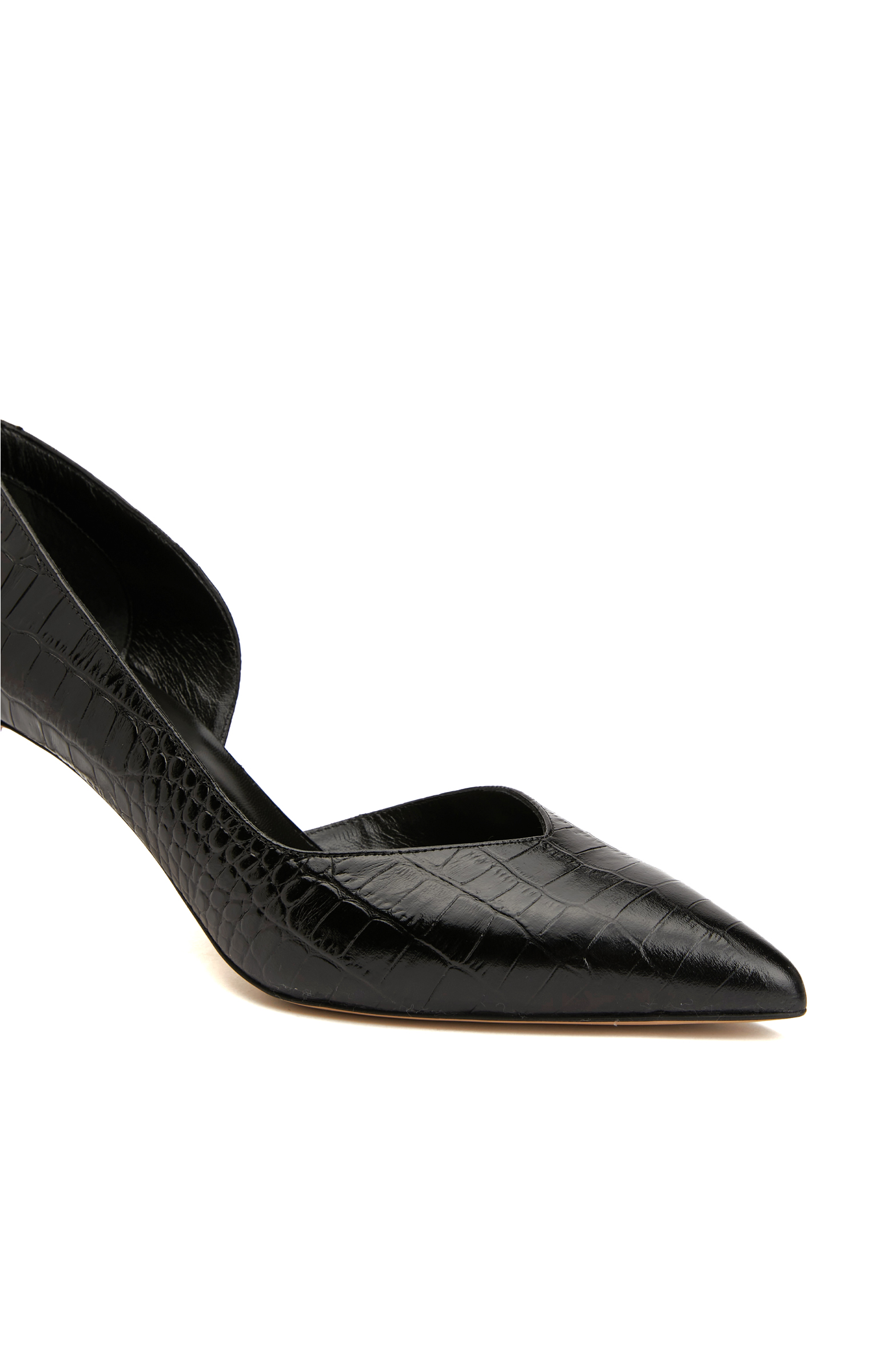 Siyah Kroko Kadın Deri Topuklu Ayakkabı