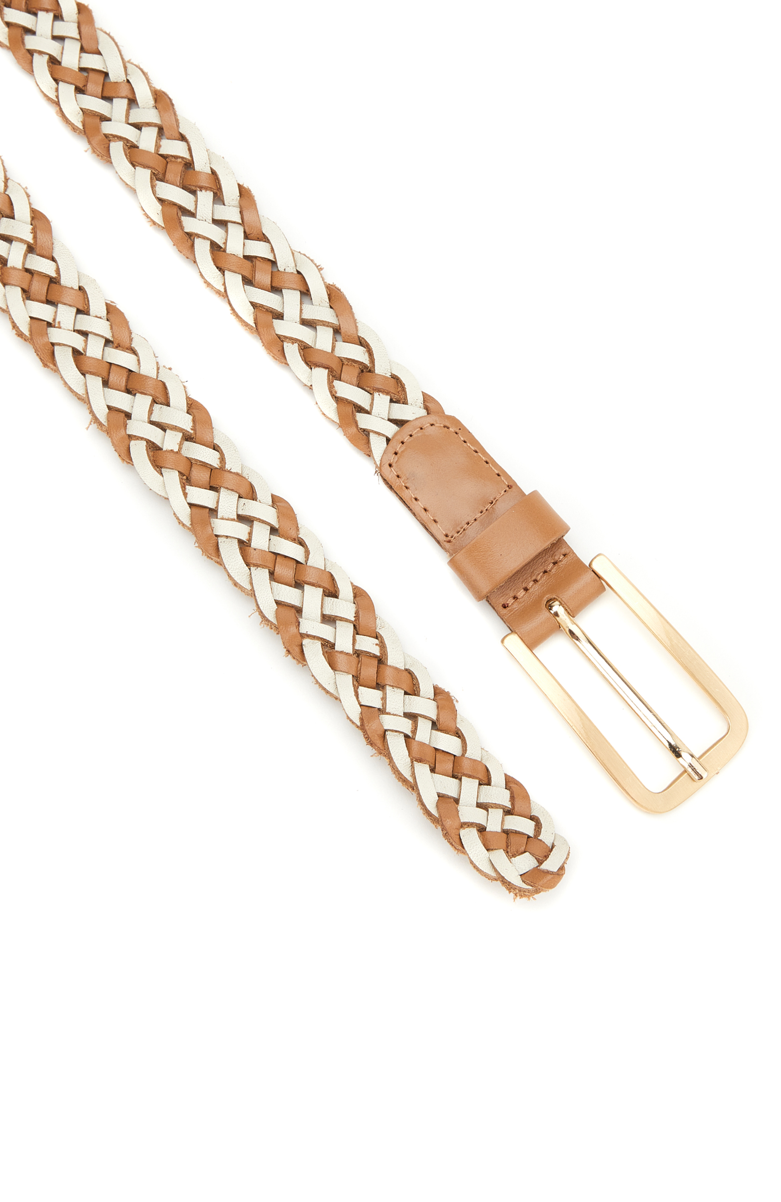 Bej Örgü Kadın Deri Kemer