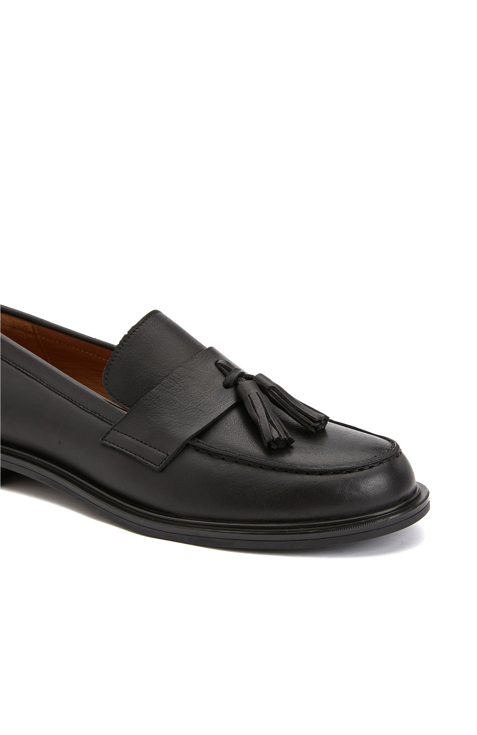 Siyah Kadın Deri Püskül Detaylı Loafer