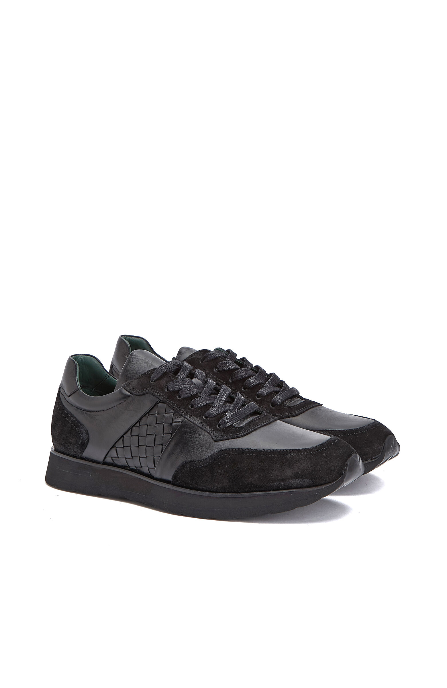 Siyah Örgü Detaylı Erkek Deri Sneaker