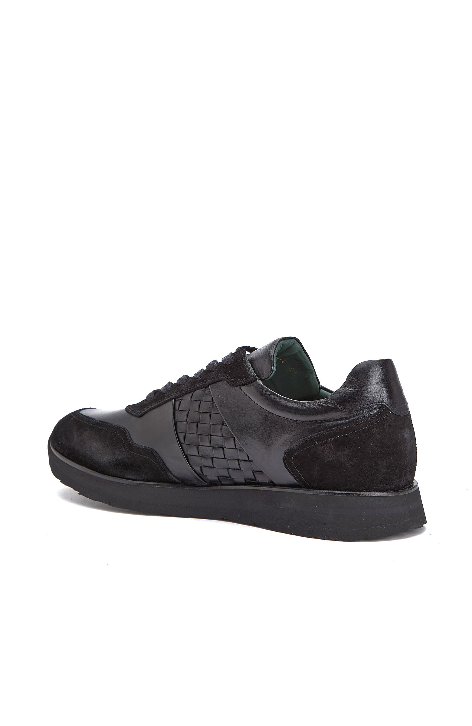 Siyah Örgü Detaylı Erkek Deri Sneaker
