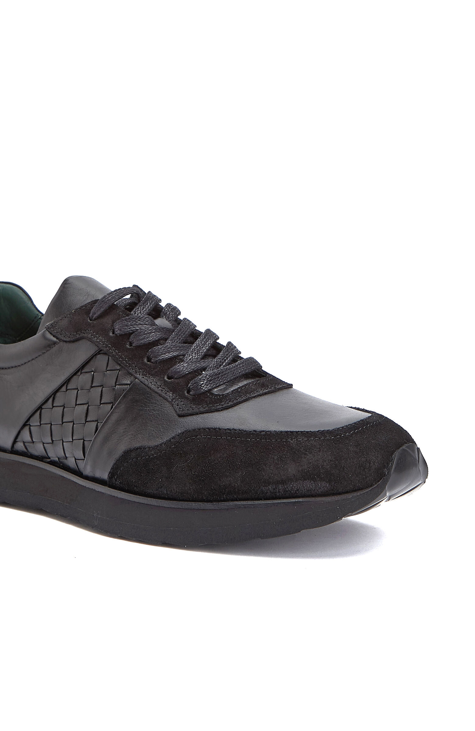 Siyah Örgü Detaylı Erkek Deri Sneaker