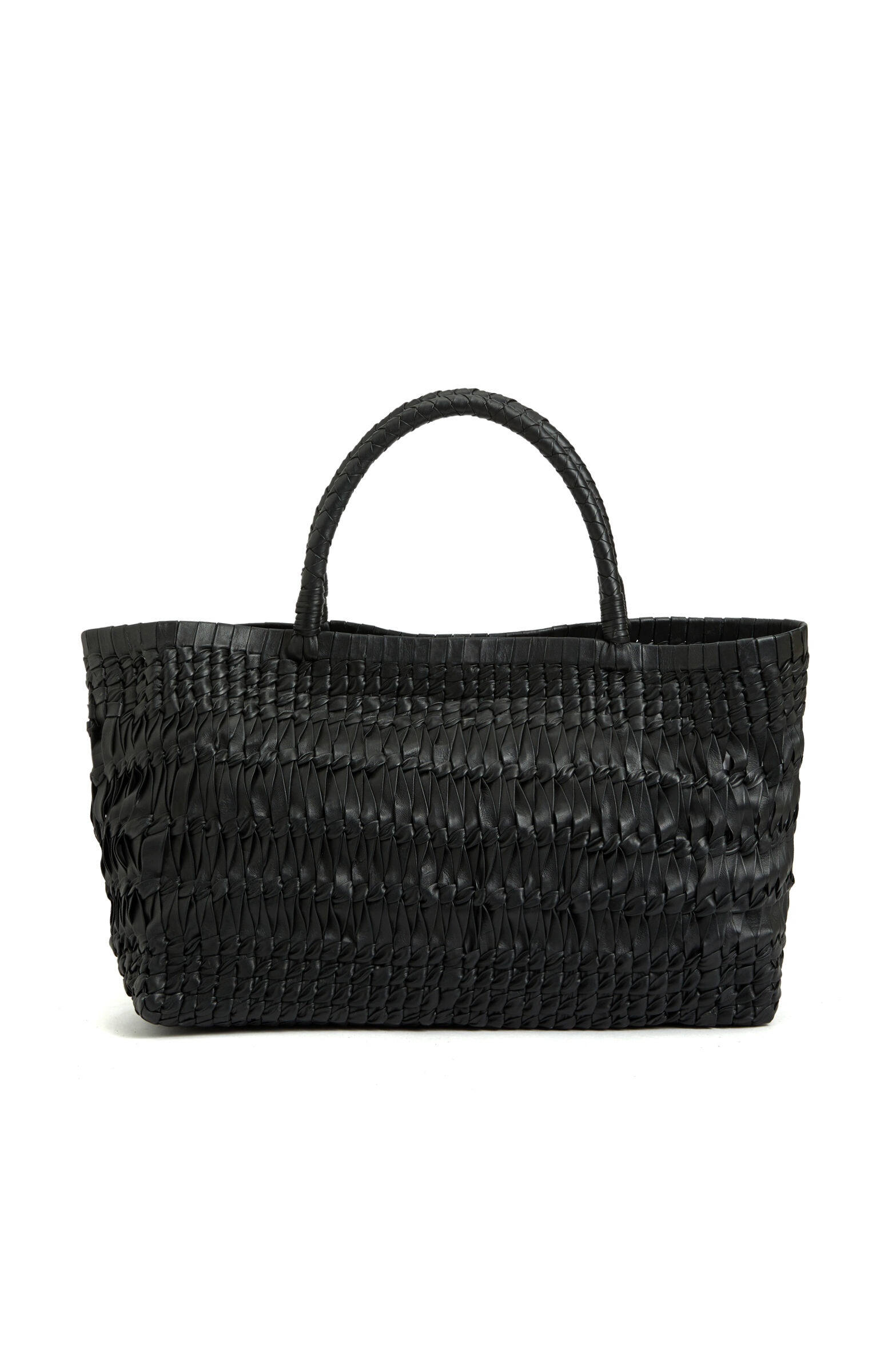 Black Knit Leather Women's Shopper Bag
