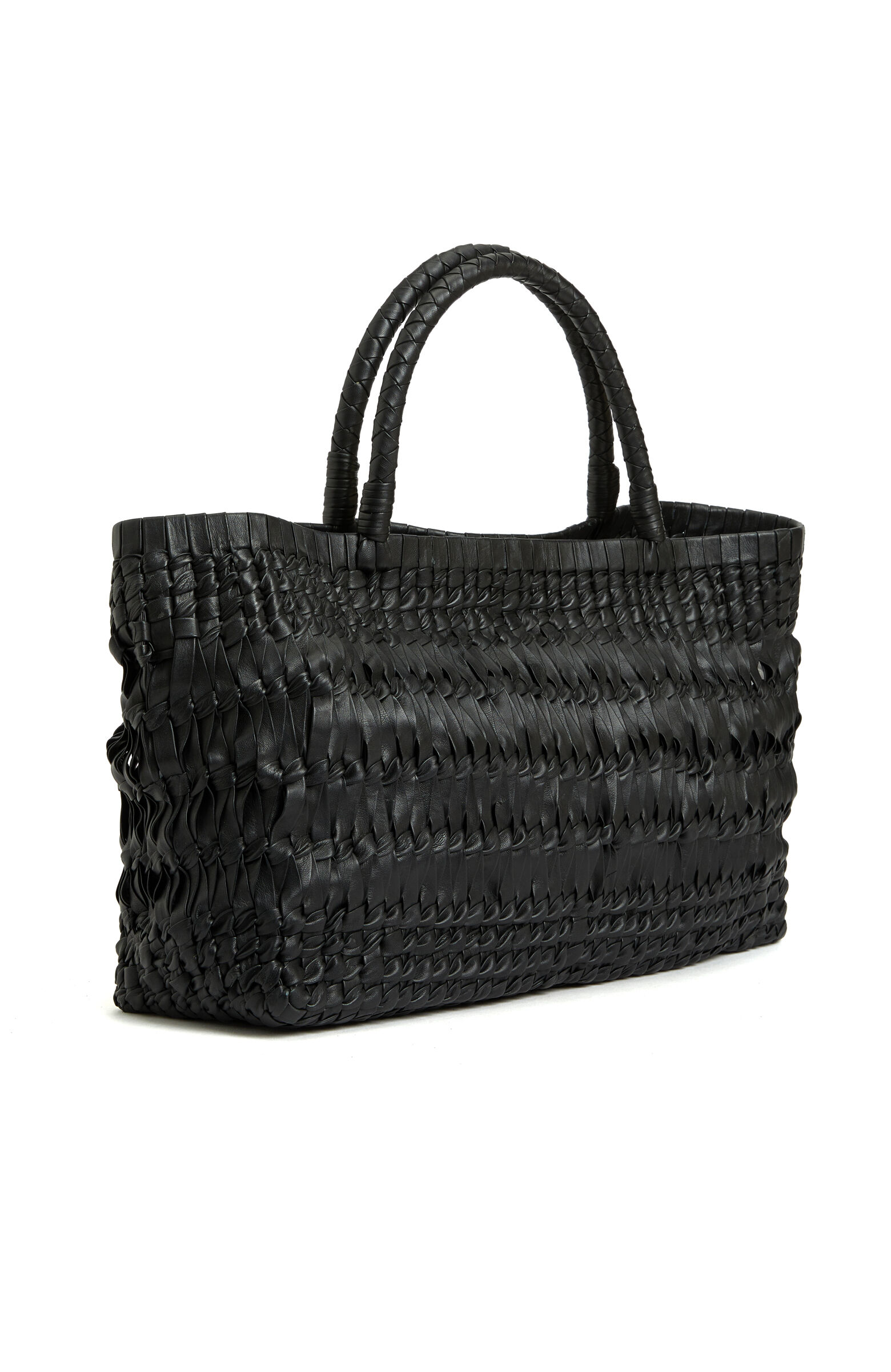 Black Knit Leather Women's Shopper Bag