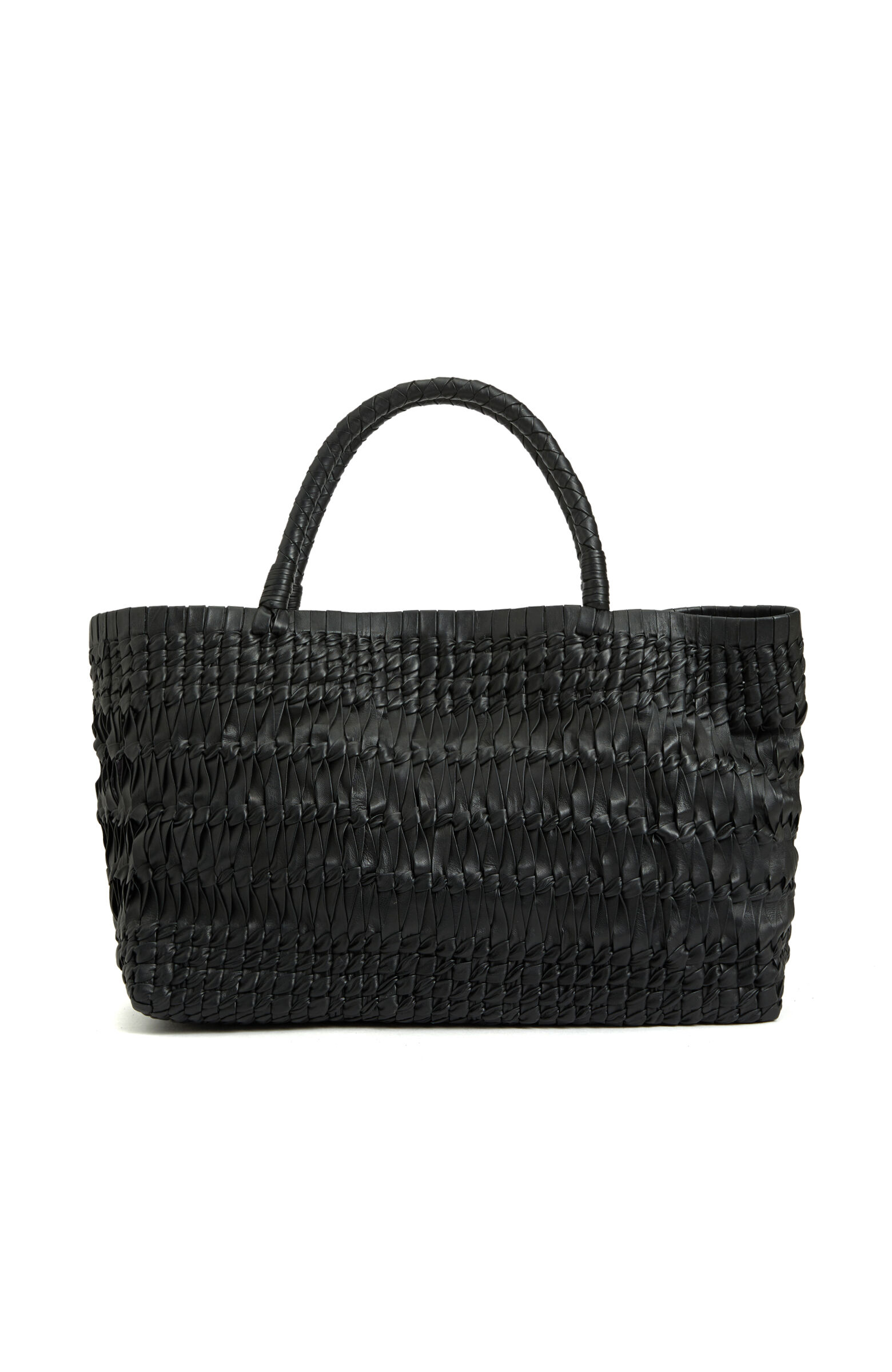 Black Knit Leather Women's Shopper Bag