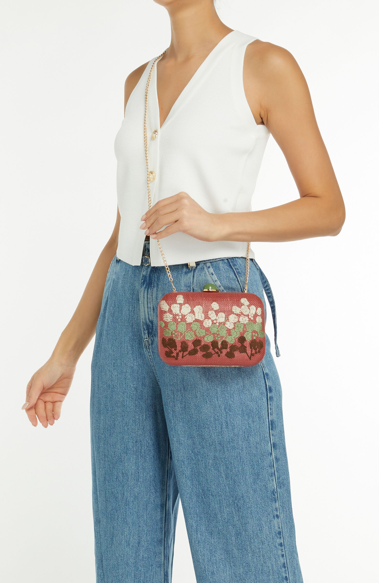 Kırmızı Desenli Hasır Kadın Çanta