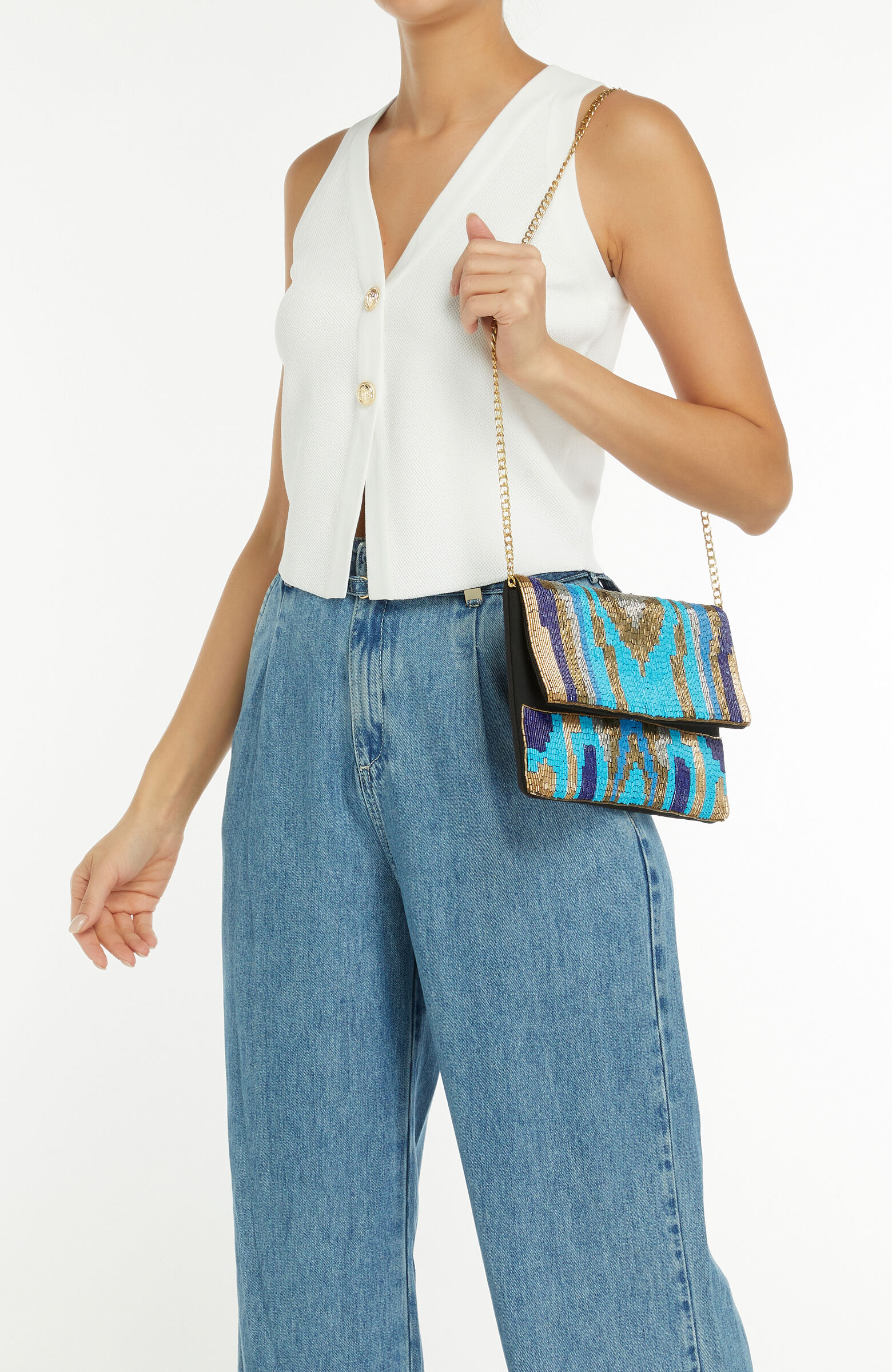 Renkli Boncuk İşlemeli Kadın Çanta