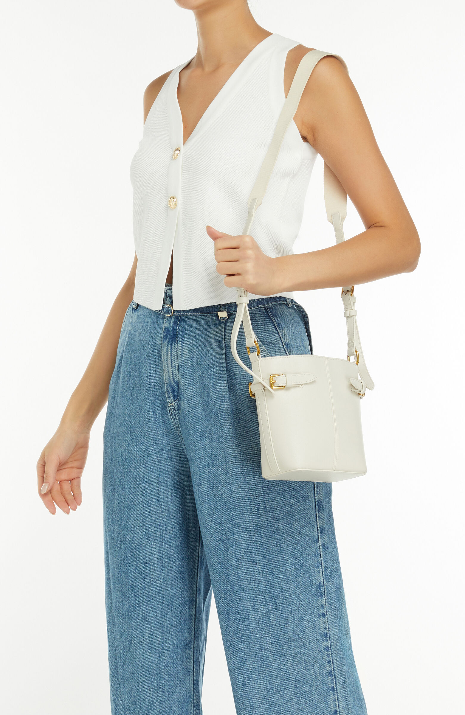 Bej Kadın Deri Bucket Çanta