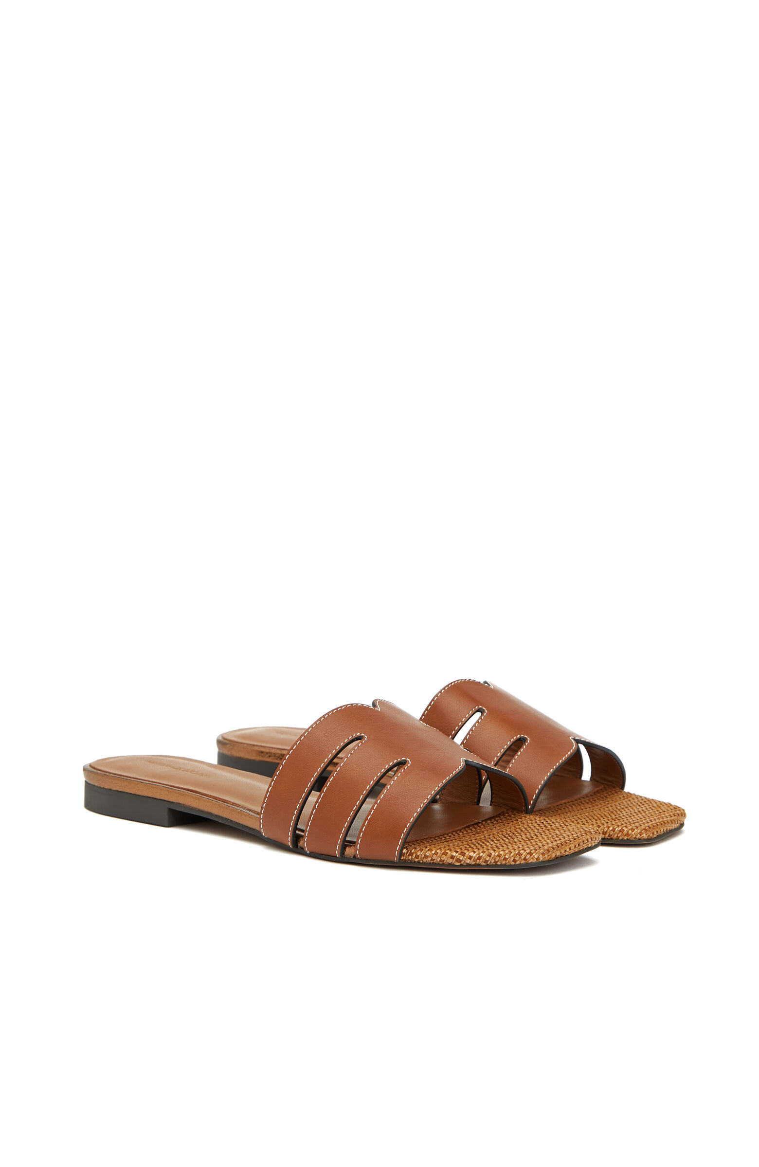 Tan Straw Detailed Women's Slippers
