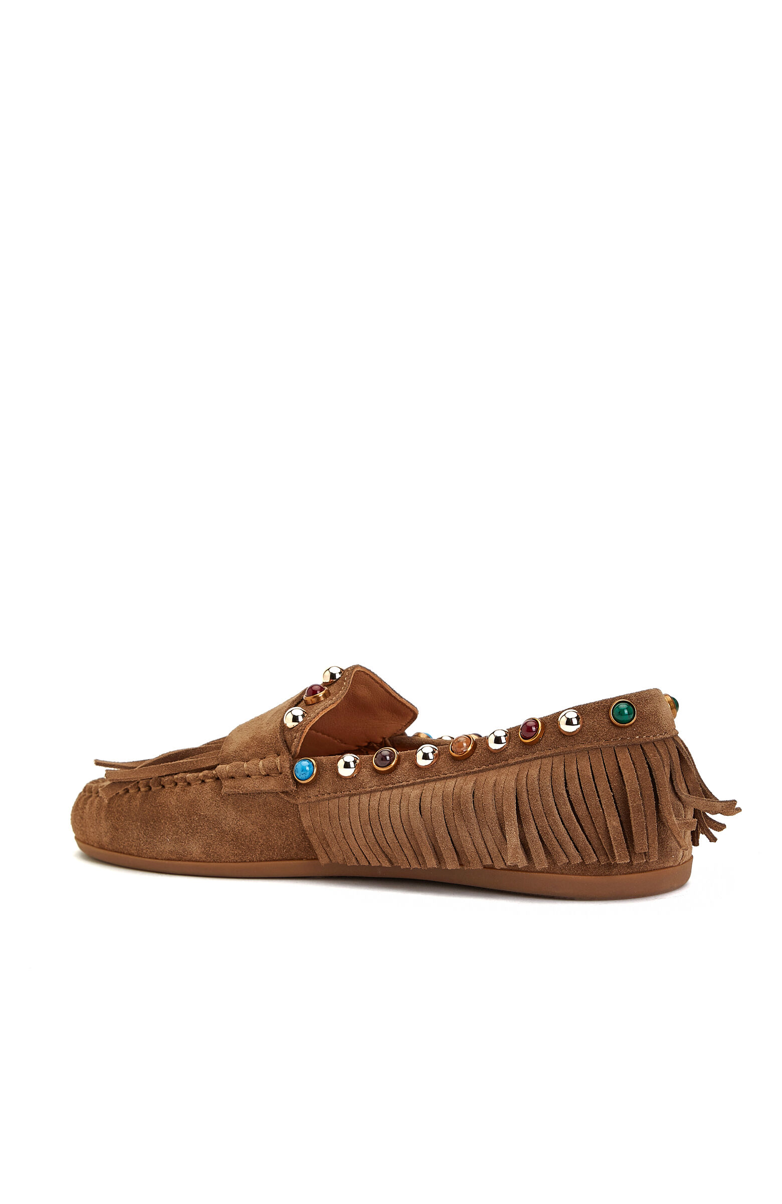 Tütün Taşlı Püsküllü Kadın Süet Loafer