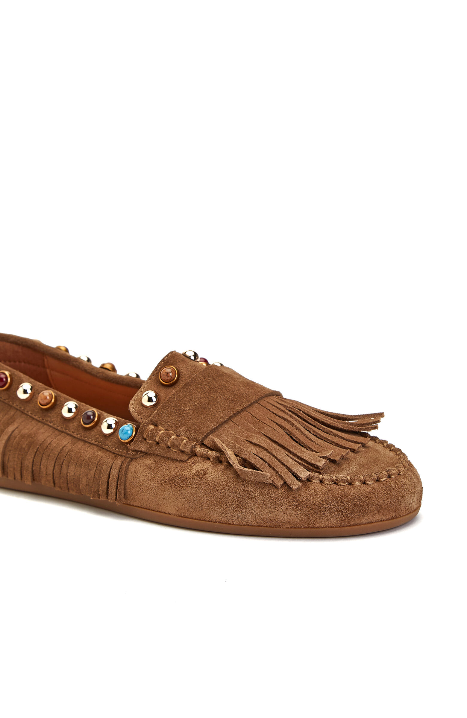 Tütün Taşlı Püsküllü Kadın Süet Loafer