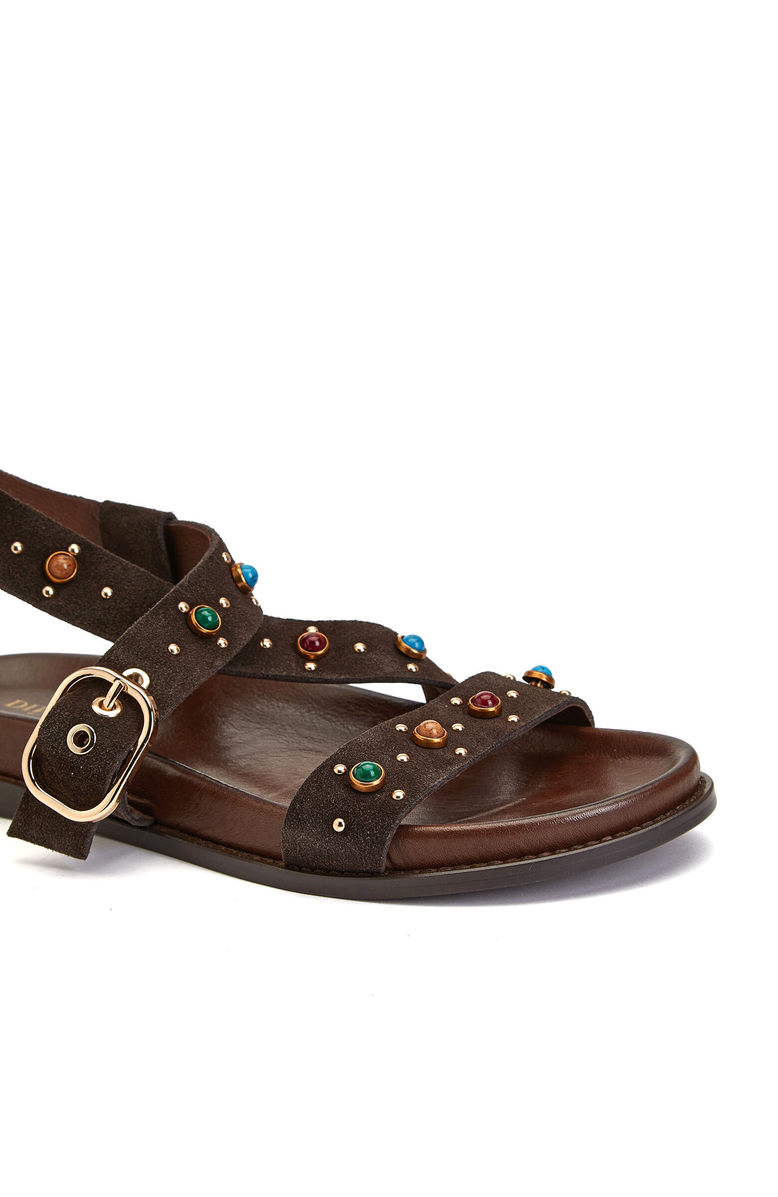 Acı Kahve Taşlı Püsküllü Kadın Süet Sandalet