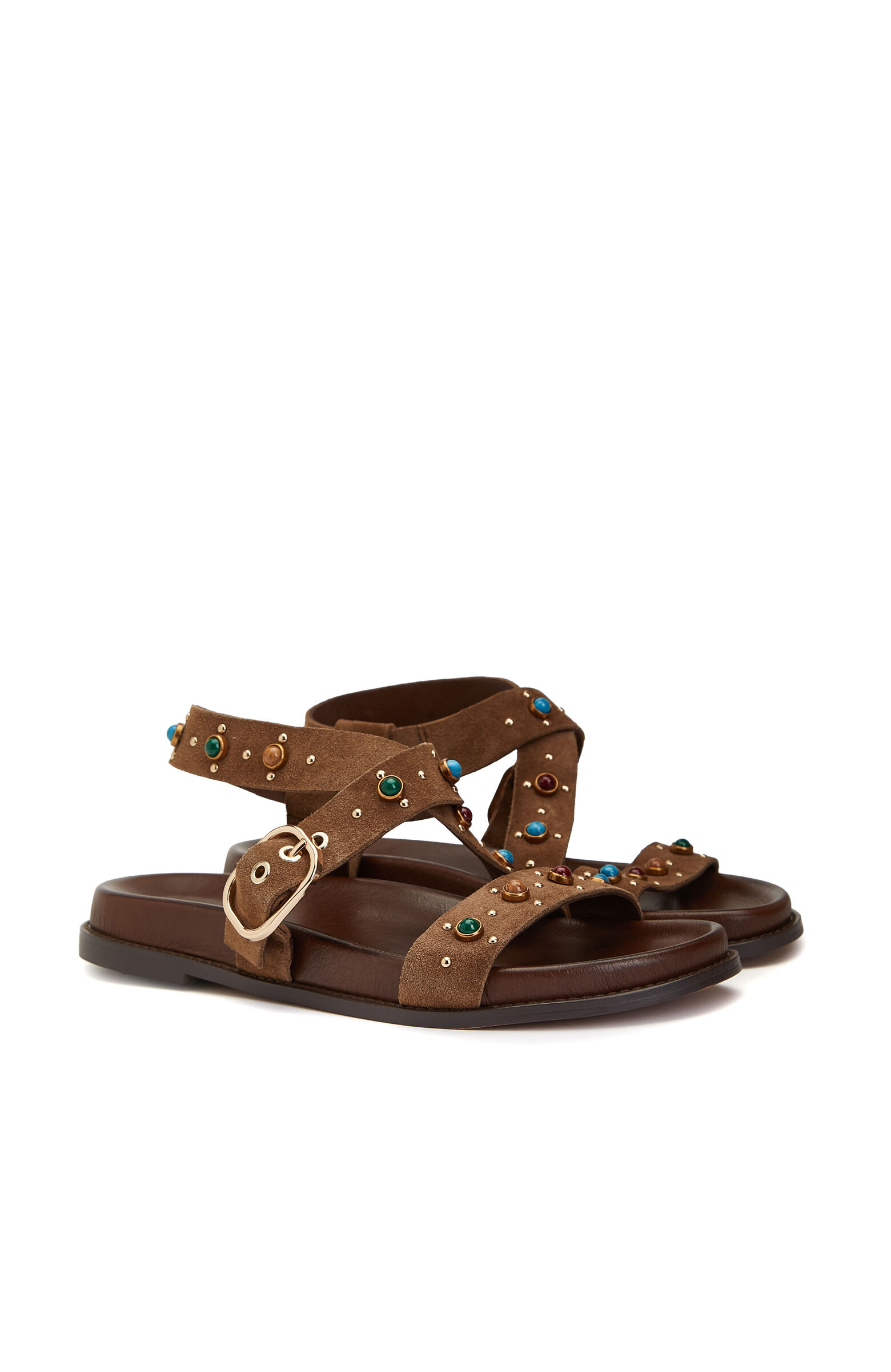 Tobacco Stone Tasseled Women's Suede Sandals