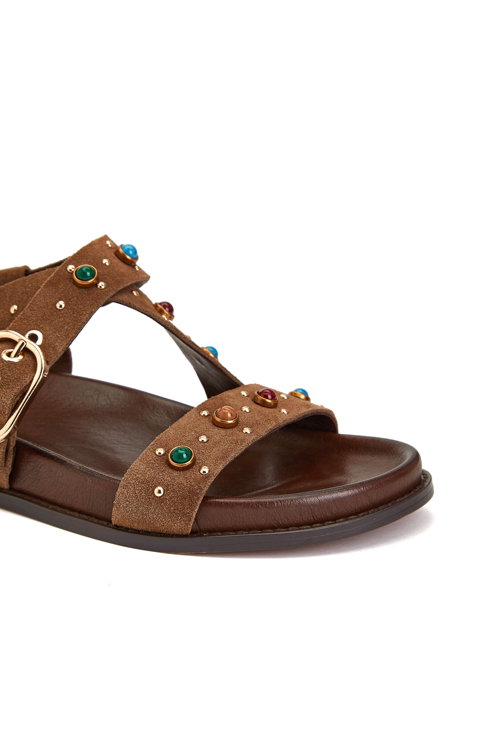 Tobacco Stone Tasseled Women's Suede Sandals