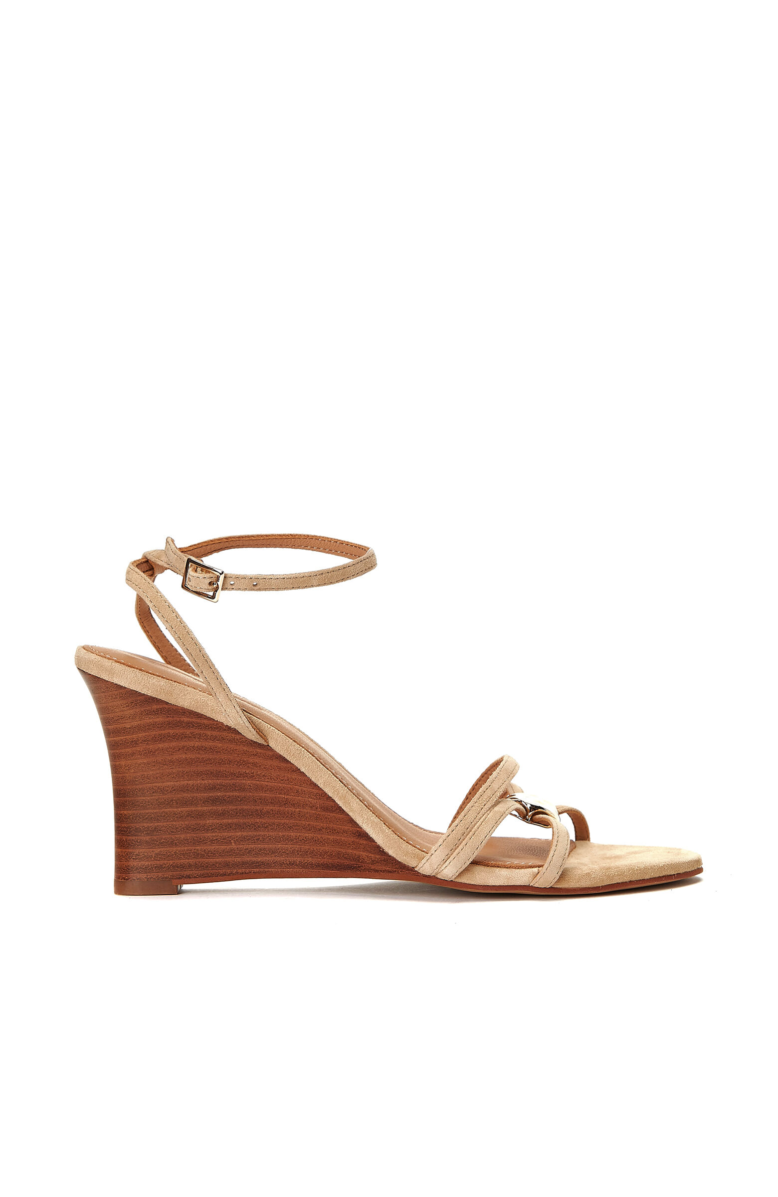 Beige Buckle Detailed Women's Leather Sandals
