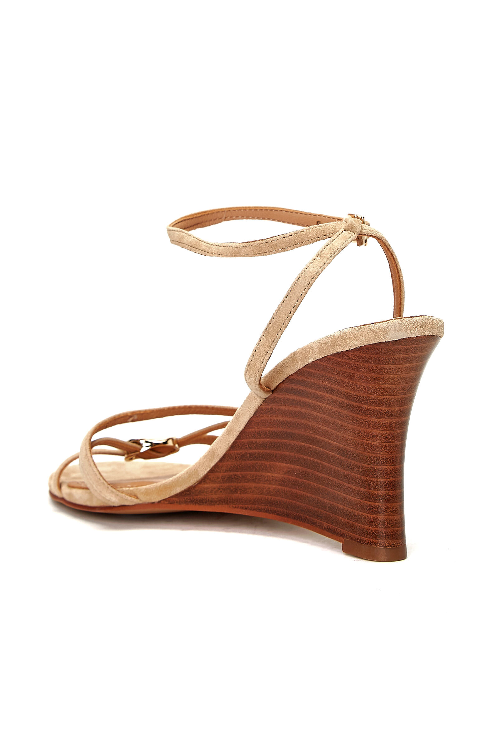 Beige Buckle Detailed Women's Leather Sandals